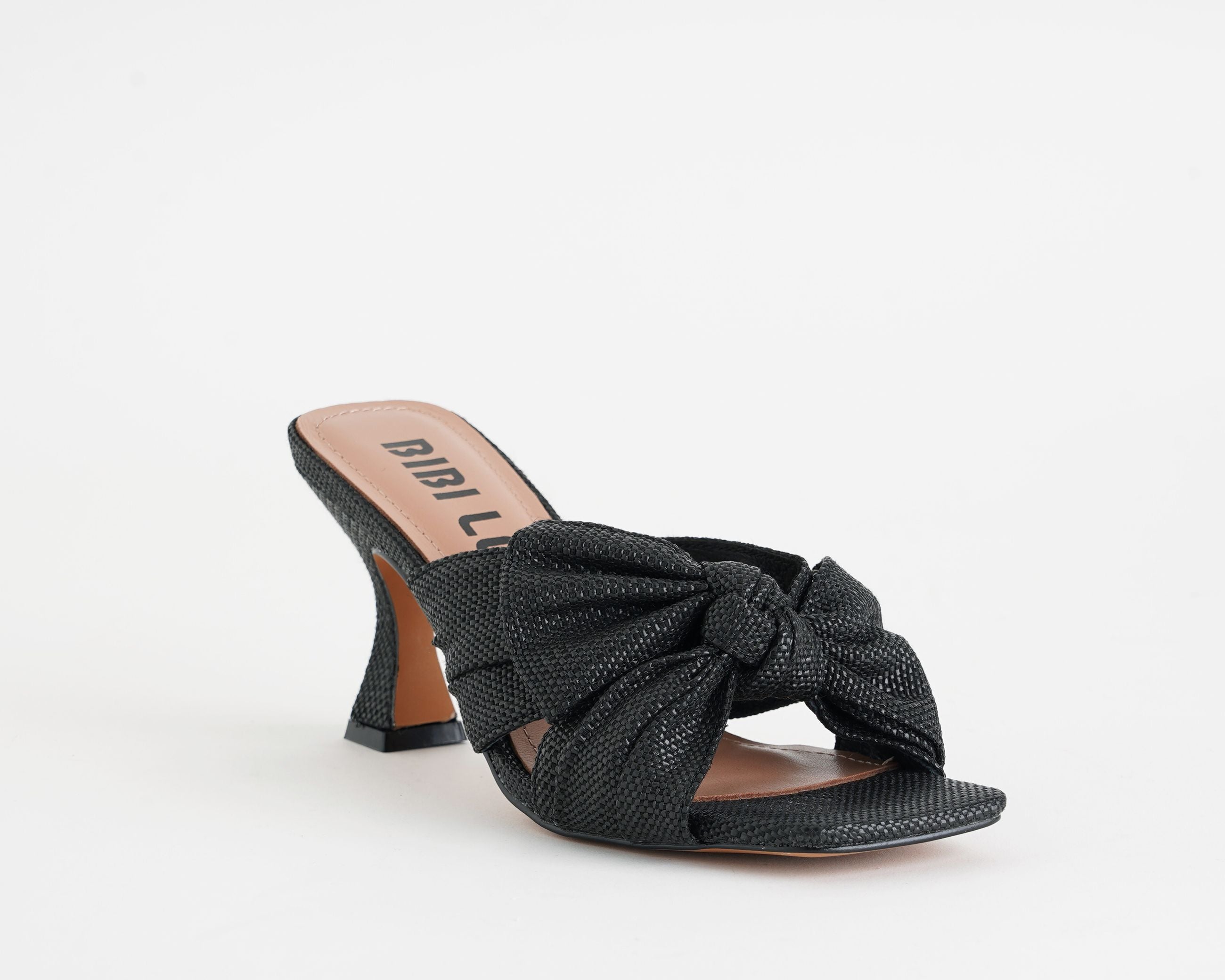 Sandalo con tacco Bibi Lou Karsie 885Z69HG nero da donna, tomaia in rafia con nodo, slip-on, tacco 7 cm