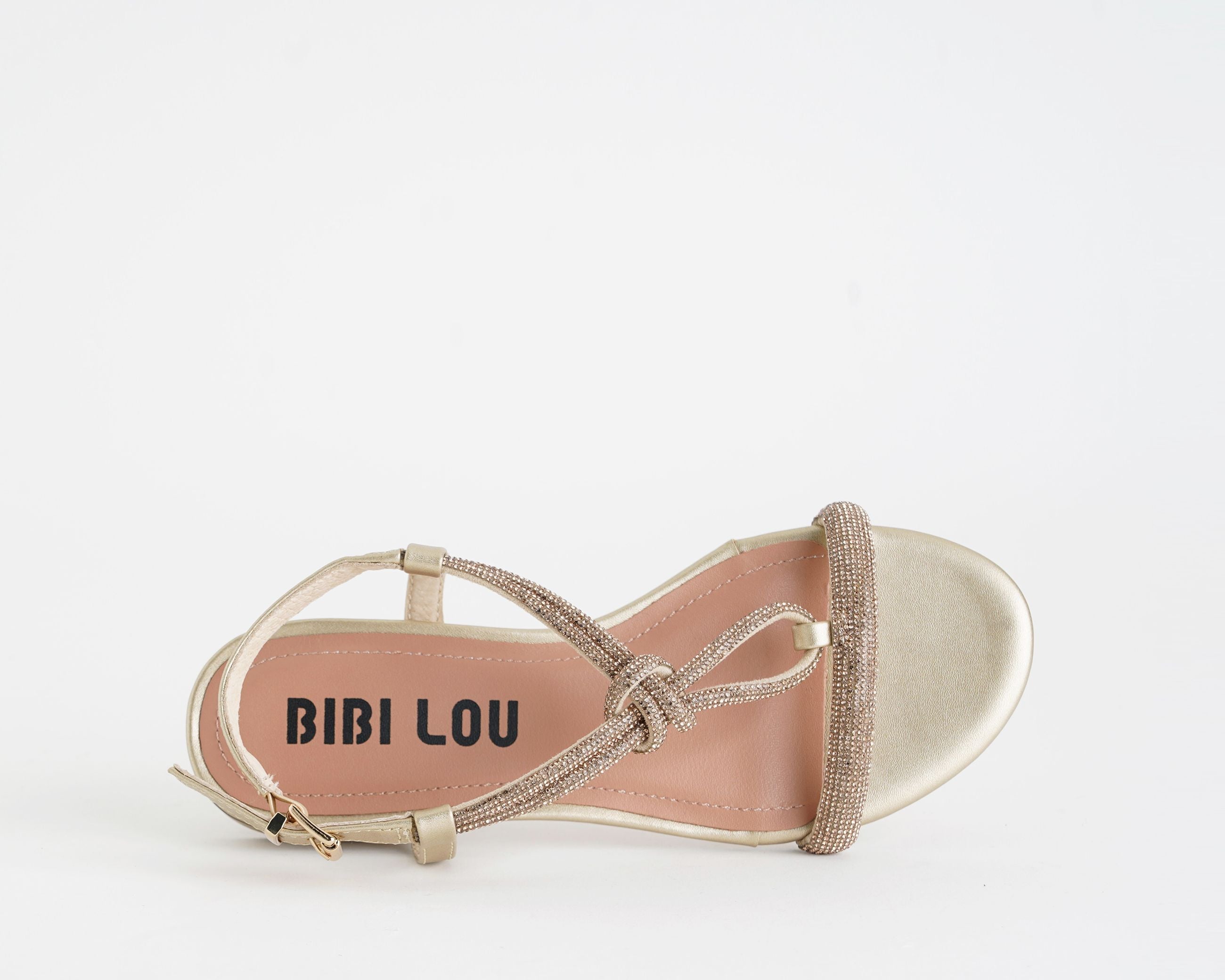 Sandalo basso Bibi Lou Myna 956Z00HG oro da donna, tomaia in tessuto con strass e similpelle