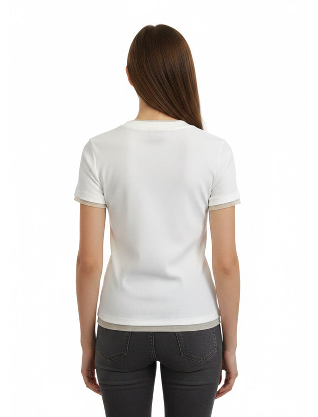 T-Shirt costine Le Streghe P26DL421 Bianco/Beige