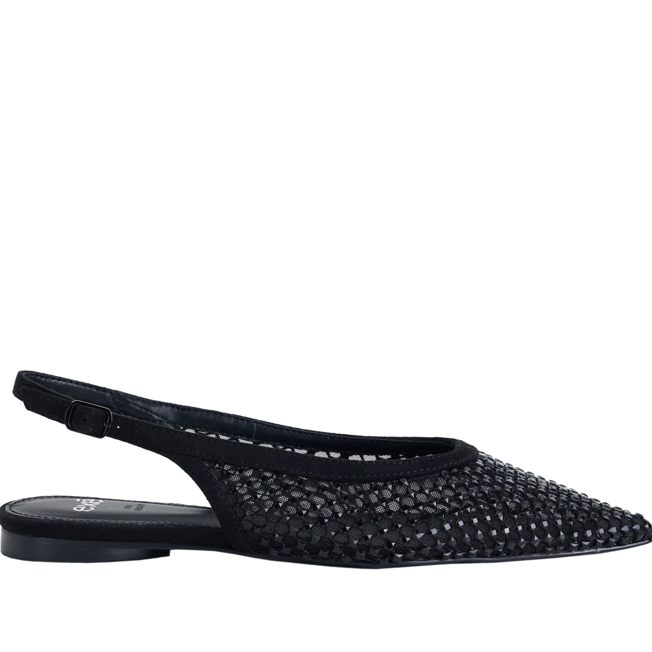Ballerine donna EXE Miami-222 Black mesh con strass e cinturino