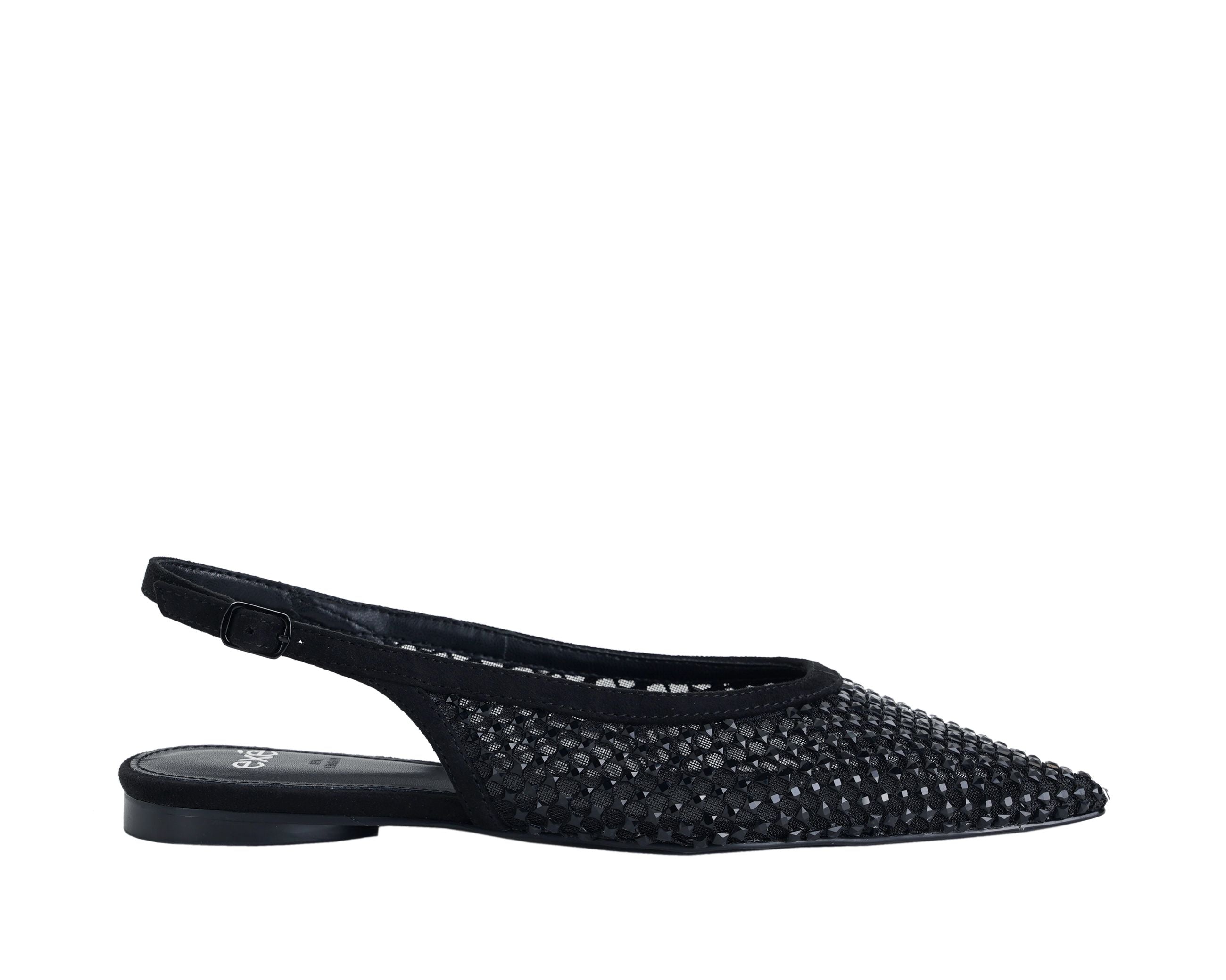 Ballerine donna EXE Miami-222 Black mesh con strass e cinturino