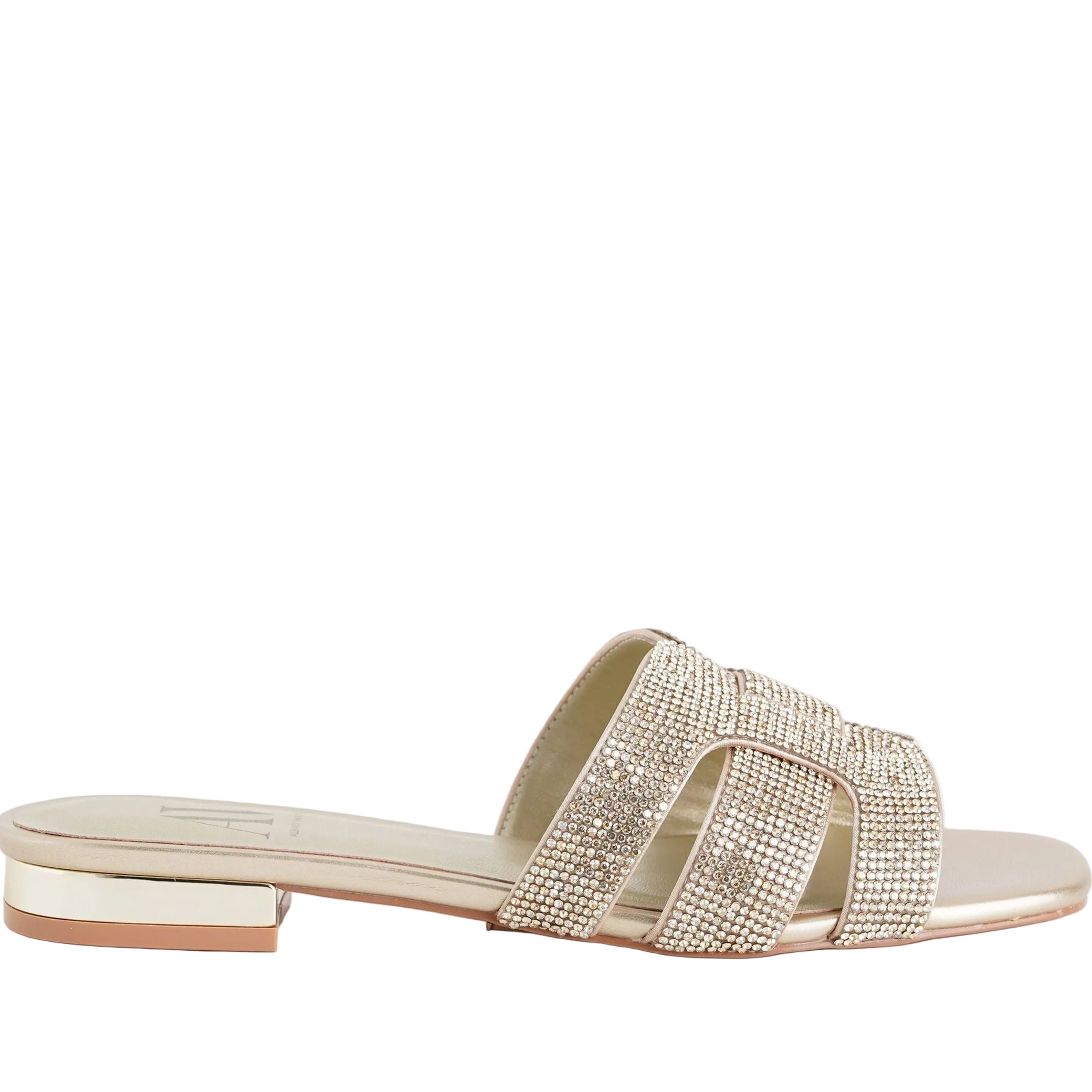 Ciabatta con strass L'Amour by Albano AV7028 Donna Platino – vista frontale, tomaia in tessuto con strass e suola in gomma tacco 20 mm