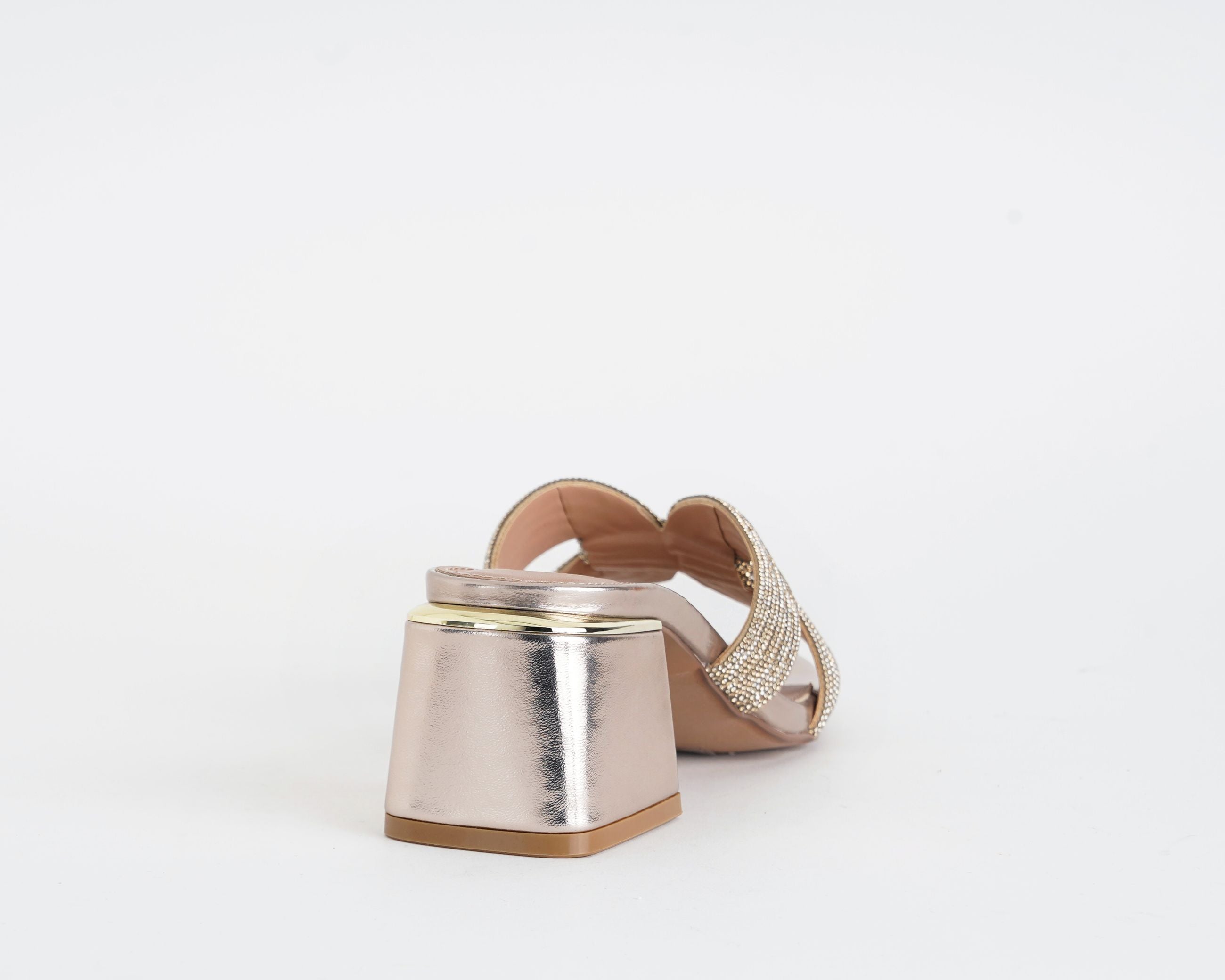 Sandalo donna EXE Carmen-286A Light Gold con fascia strass e tacco 55 mm