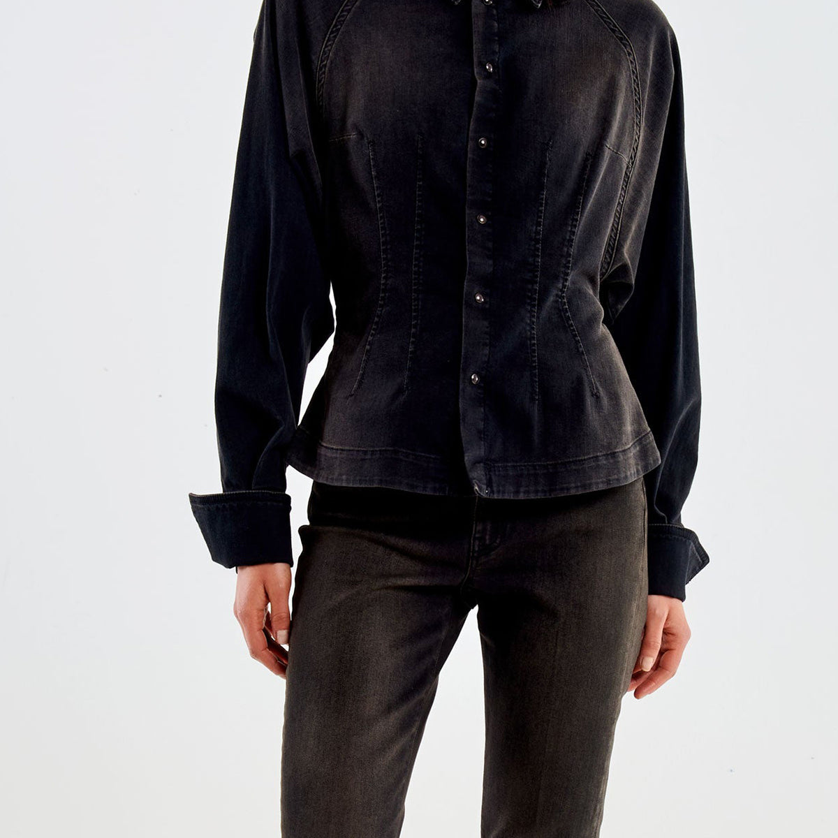 Camicia avvitata Vicolo Dirty Denim Nero Donna