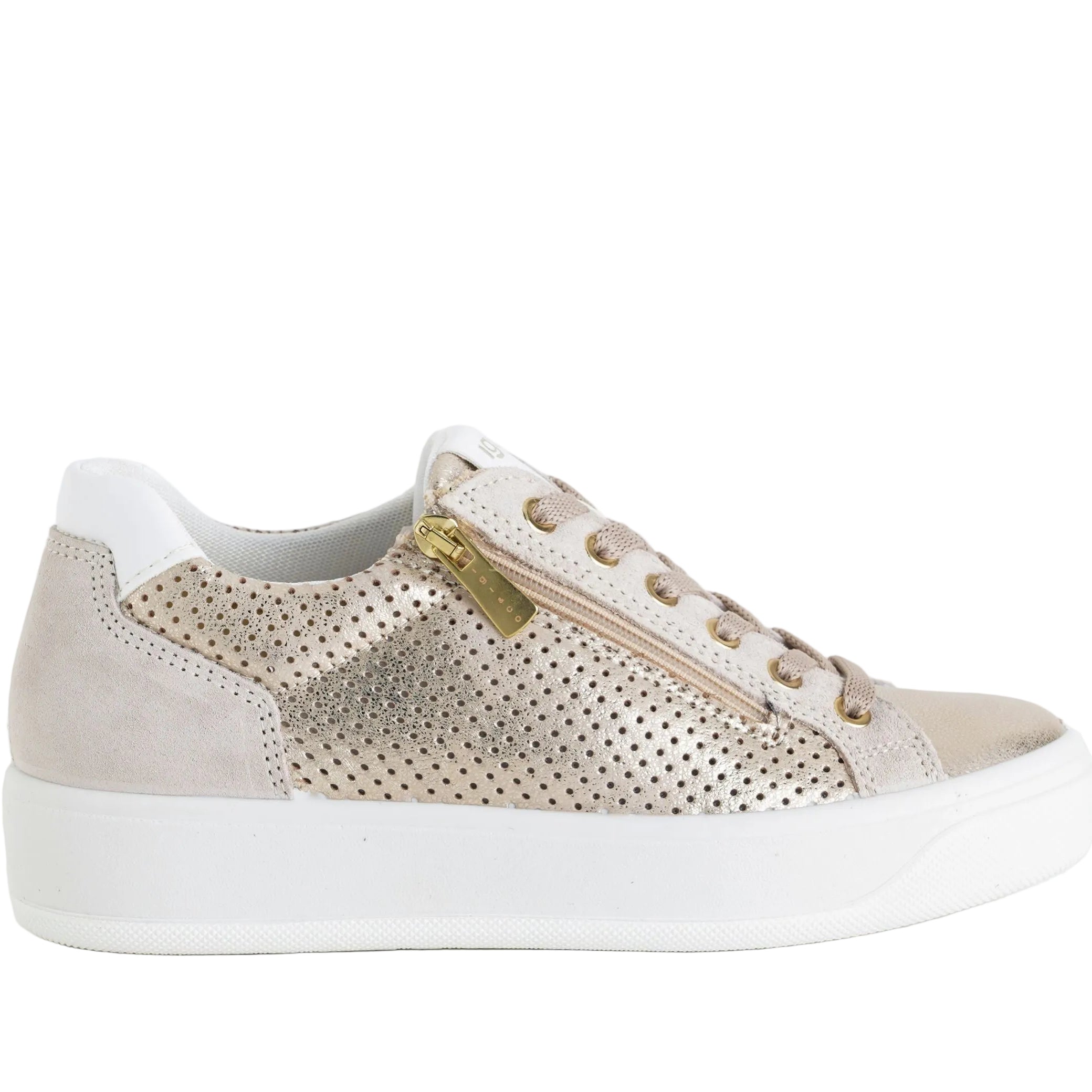 IGI&CO 1144544 sneakers donna pelle laminata scamosciata zip laterale colore Platino