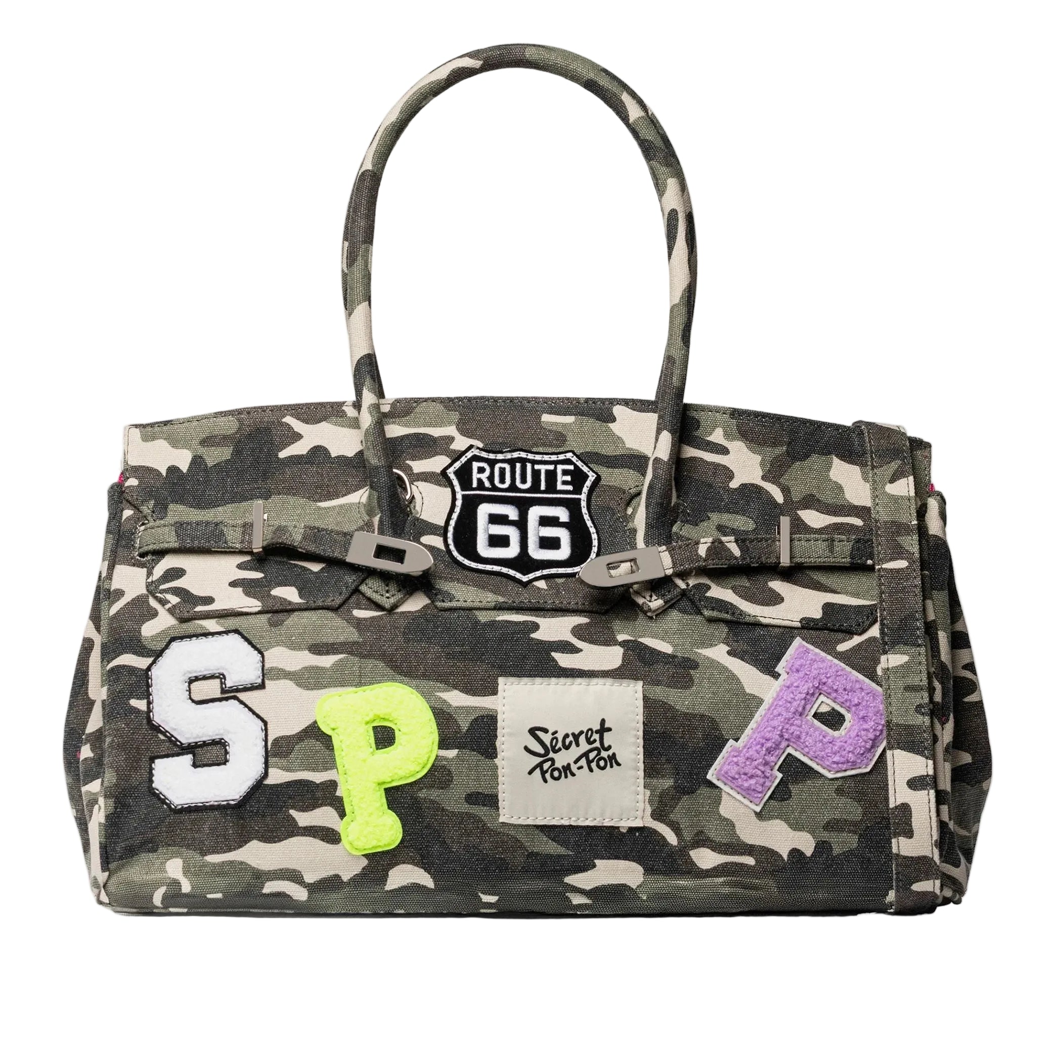 Borsa a spalla Sécret Pon-Pon Grace Canvas M Camouflage Donna – tracolla regolabile, chiusura zip, H.24,5xL.40xP.15 cm