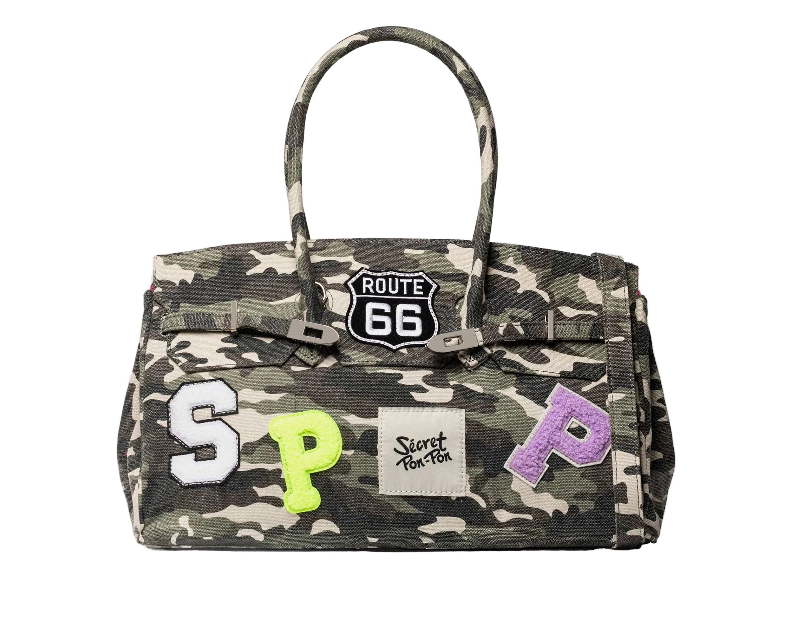 Borsa a spalla Sécret Pon-Pon Grace Canvas M Camouflage Donna – tracolla regolabile, chiusura zip, H.24,5xL.40xP.15 cm