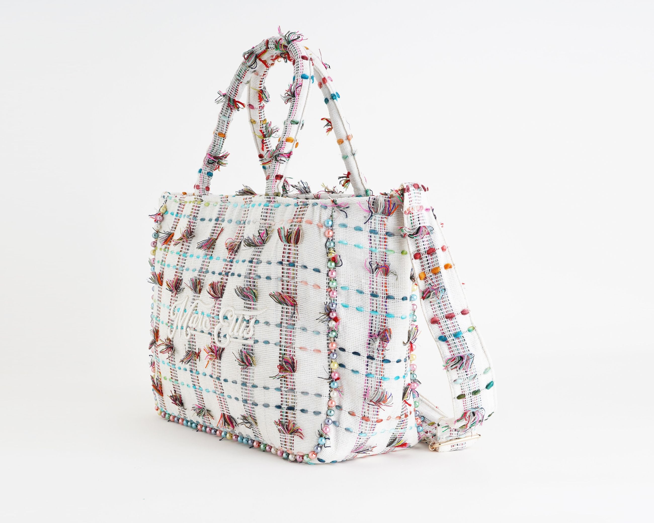 Borsa a spalla Marc Ellis Buby M Indy 26 Variant 10 – vista laterale, profilo H.30×L.48×P.17 cm con tracolla in tessuto regolabile e tirazip logato
