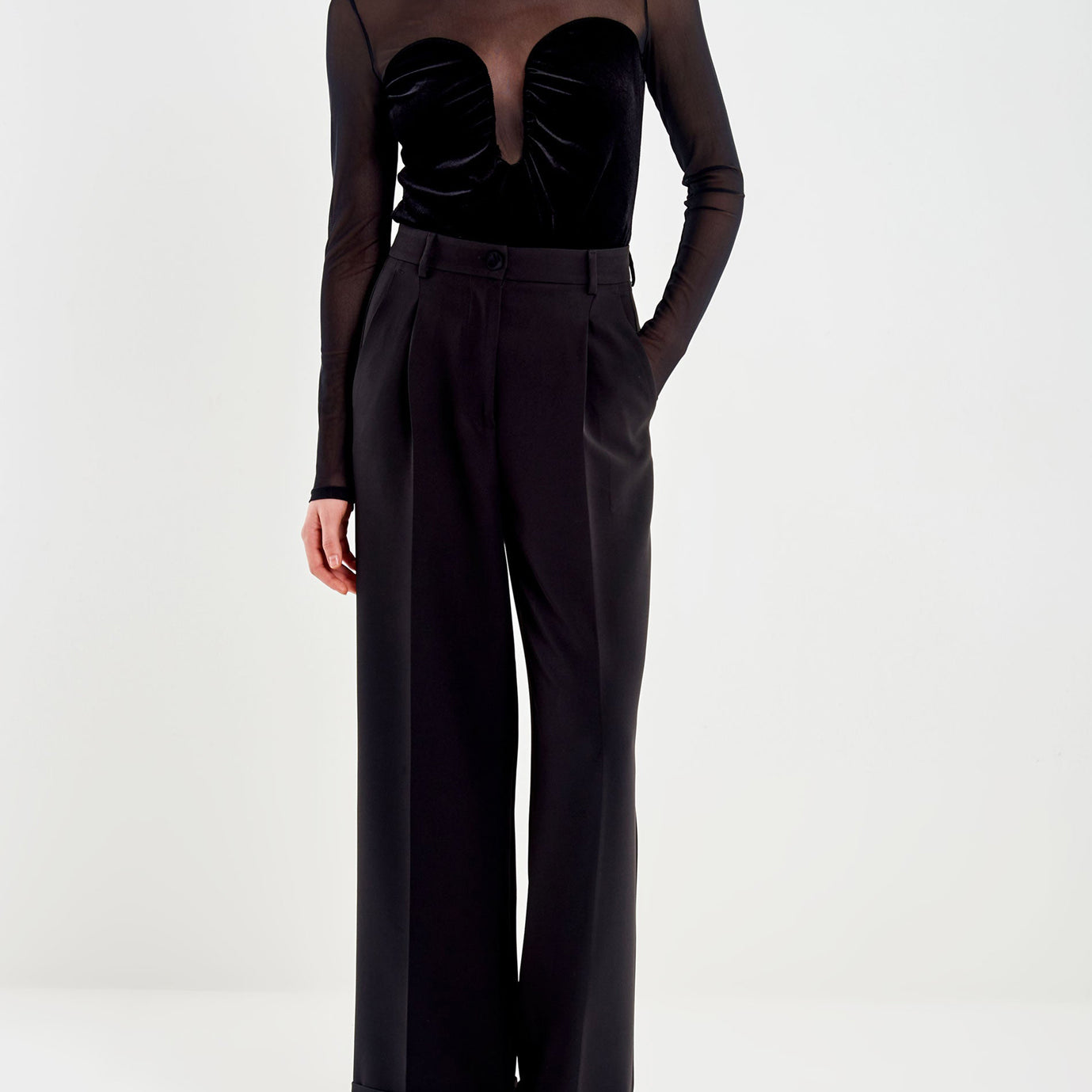 Body in tulle e ciniglia VICOLO TF0391 Nero Donna