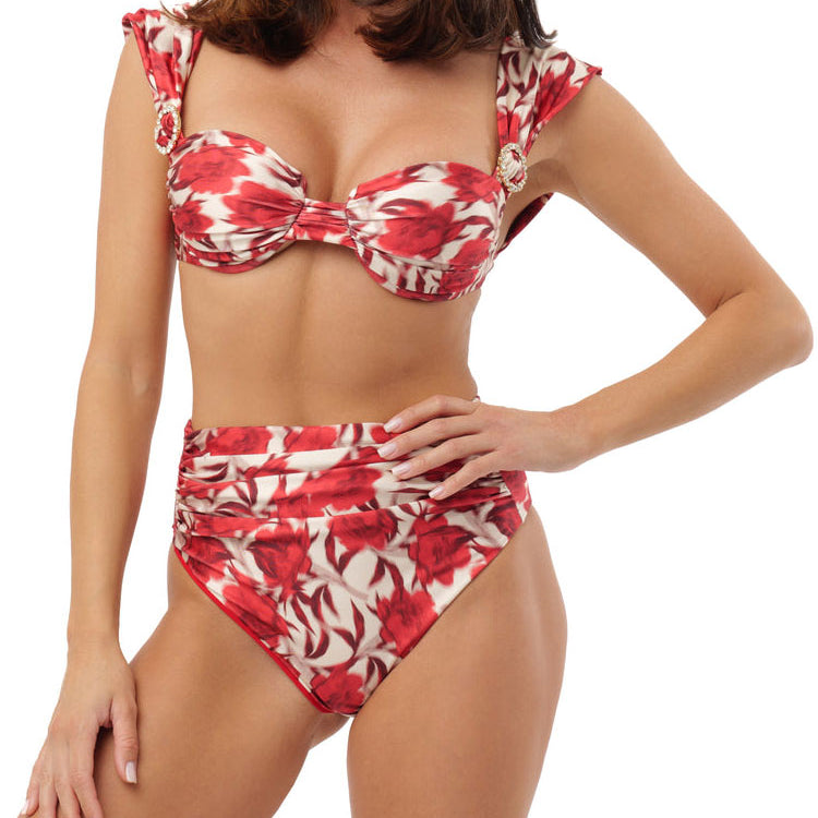 Bikini Adorè Coral Red Flowers Donna