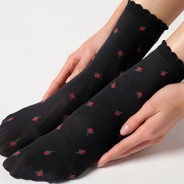 Calzino OROBLU' Floral Roses VOBC68274 Nero