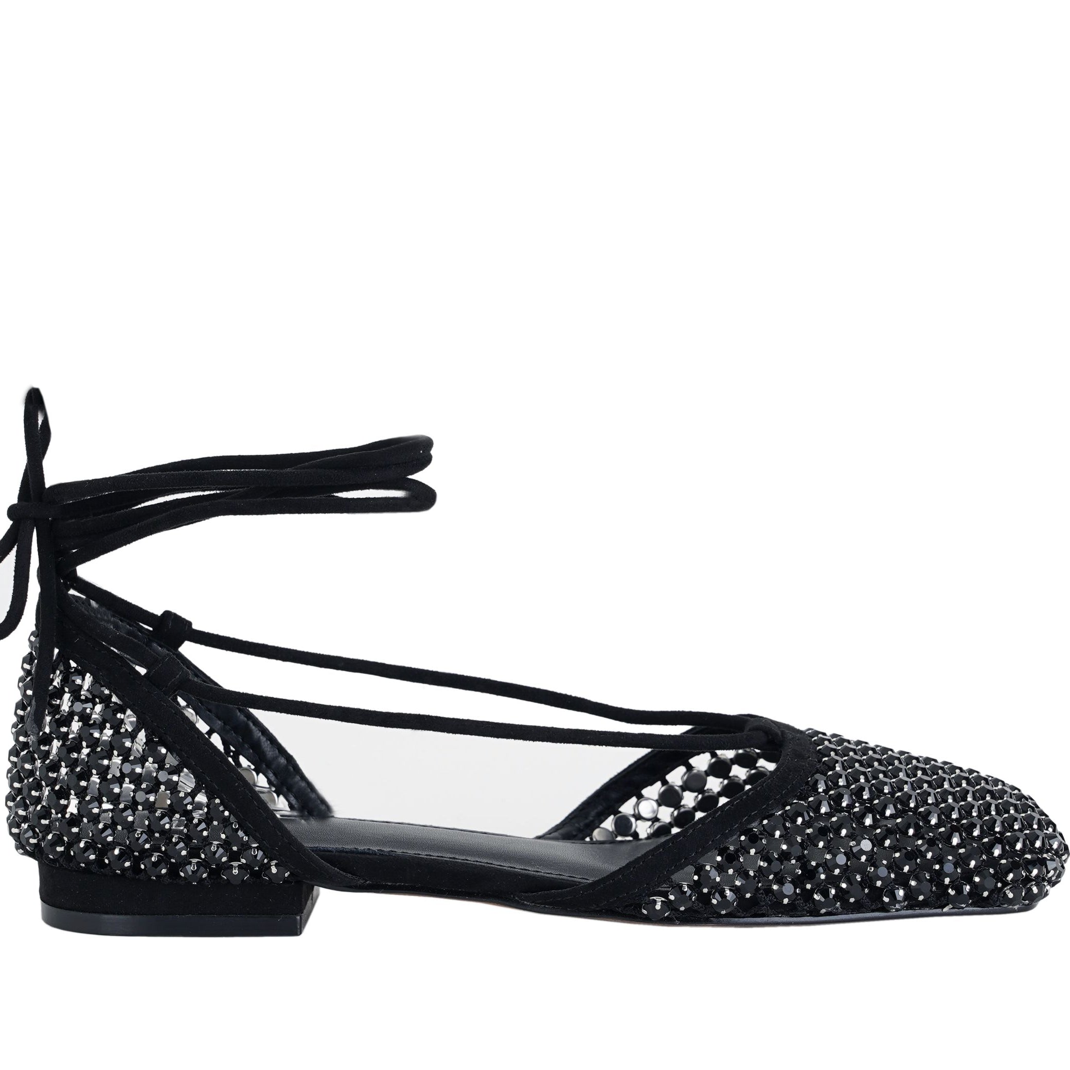 Ballerine donna EXE LILY-201 nere con tomaia in satin e strass, suola in gomma