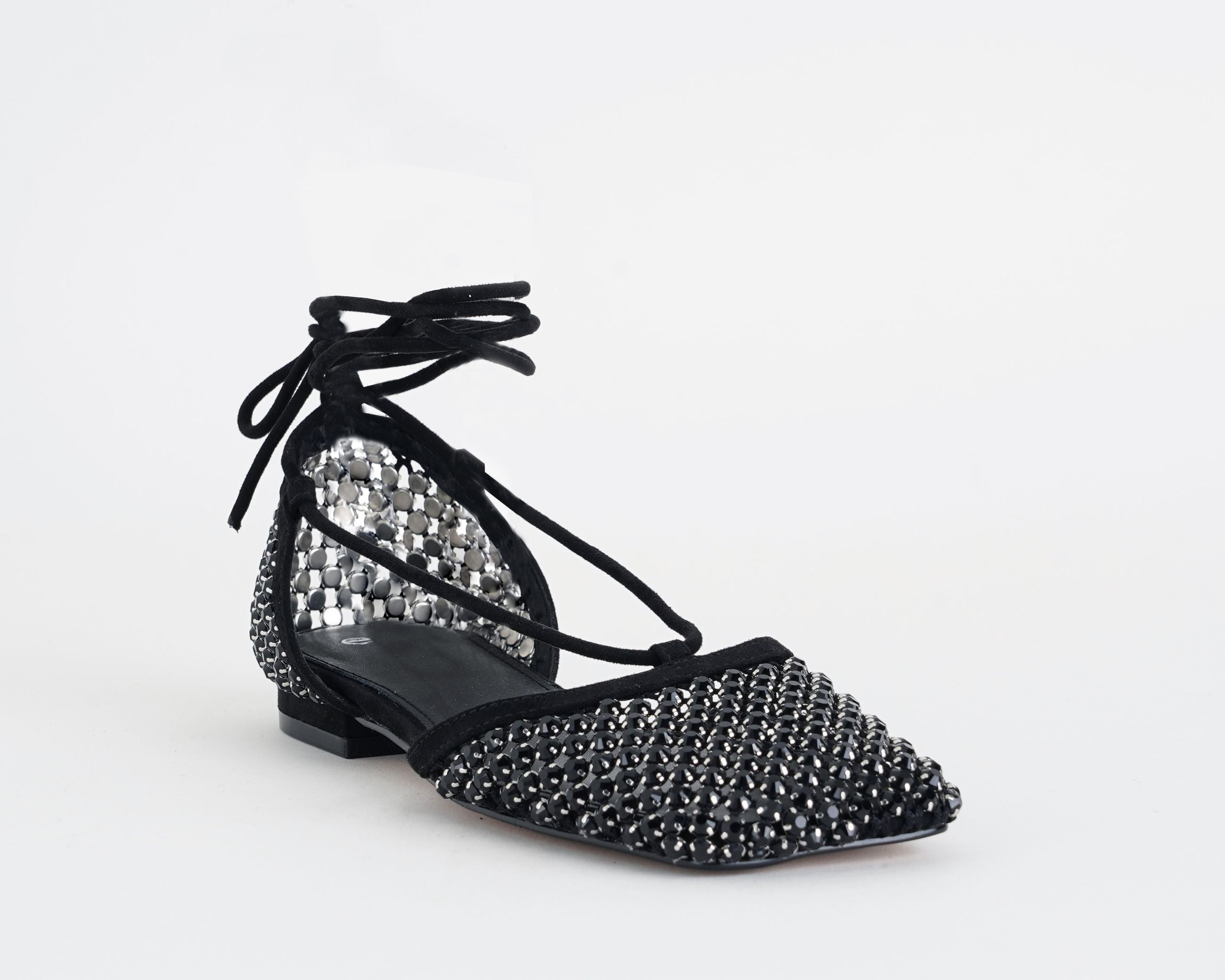 Ballerine donna EXE LILY-201 nere con tomaia in satin e strass, suola in gomma