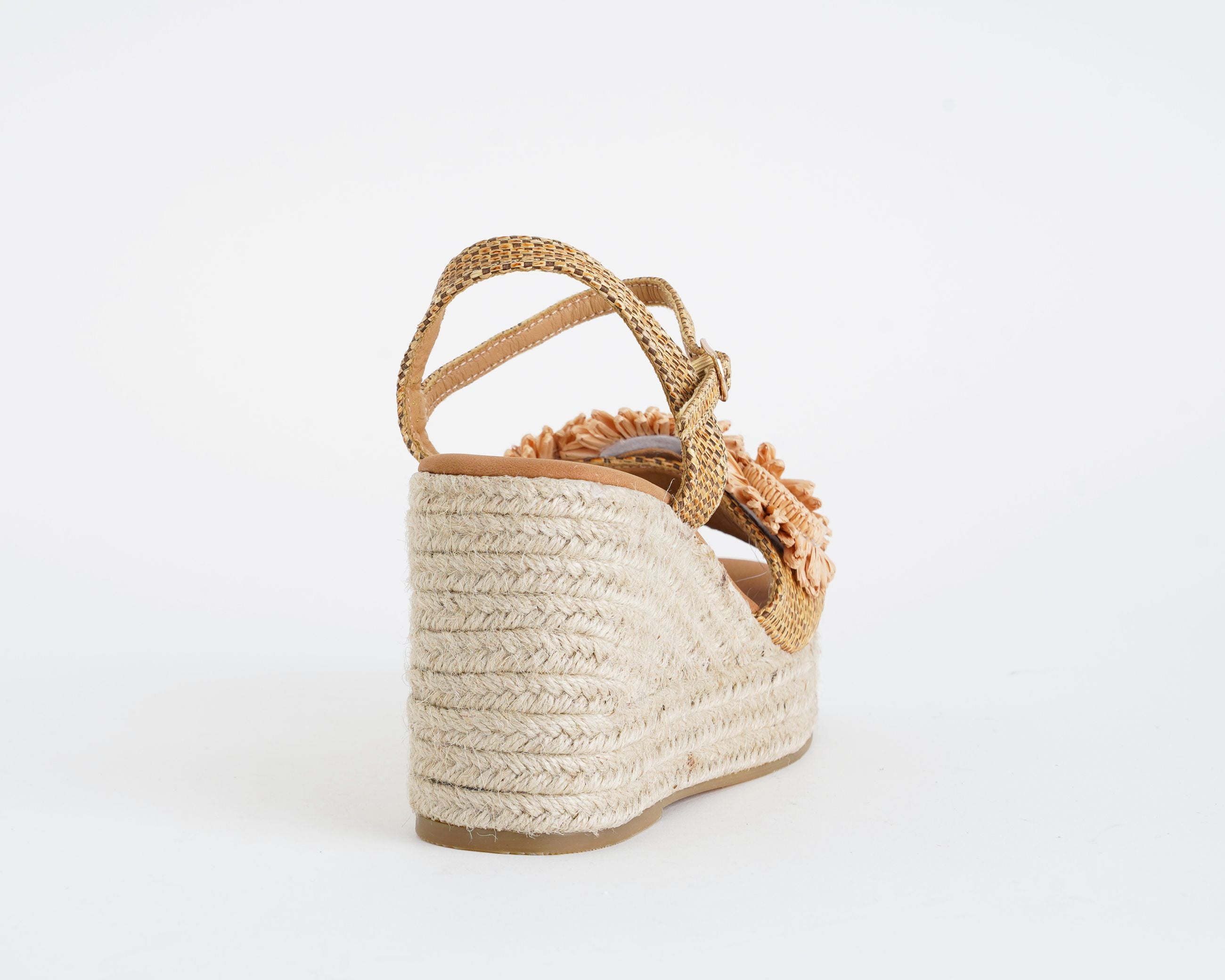 Sandalo donna EXE OM26-2 Taupe in raffia con zeppa in corda 95 mm