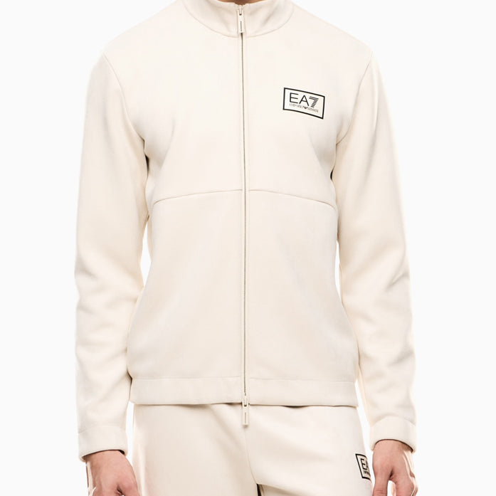 Felpa EA7 con zip Gold Label in tessuto effetto suede 7M000674AF1671 Panna Uomo