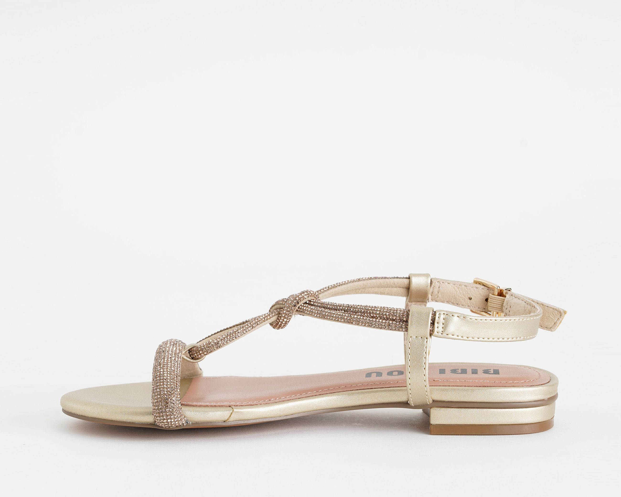 Sandalo basso Bibi Lou Myna 956Z00HG oro da donna, tomaia in tessuto con strass e similpelle