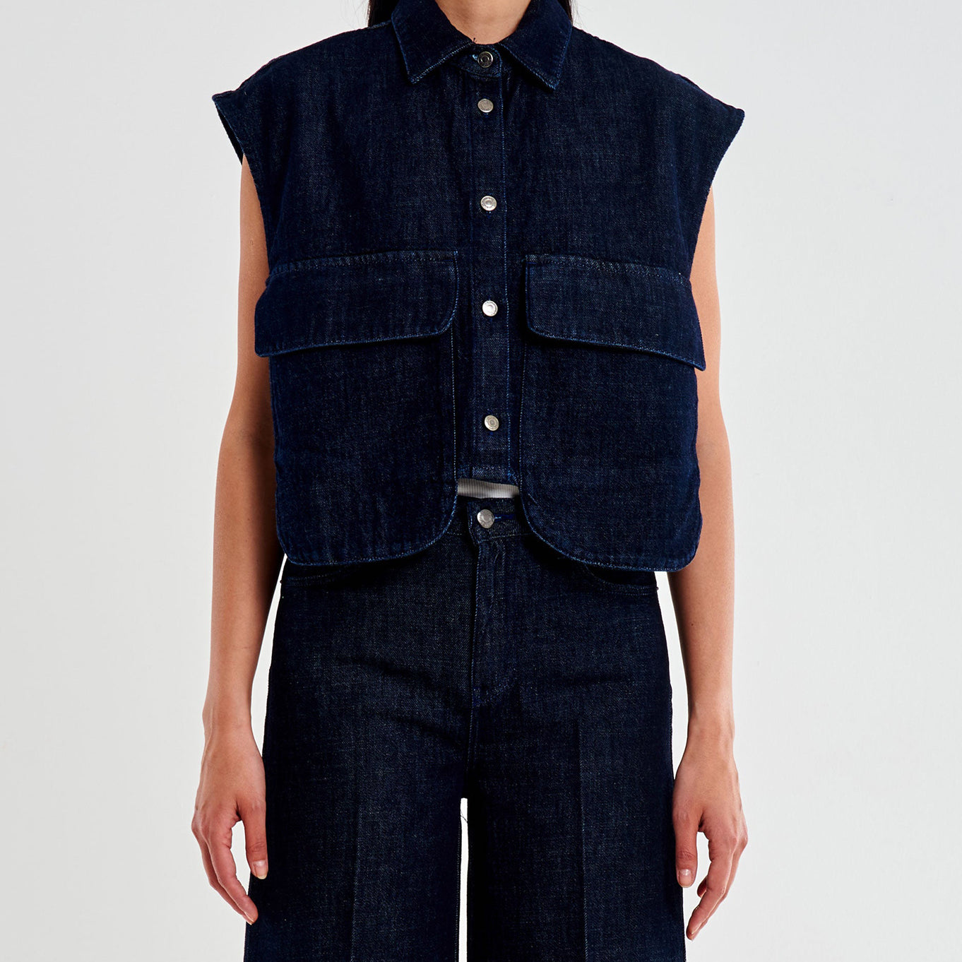 Gilet Con Tasche In Denim VICOLO DF5006 Denim scuro Donna