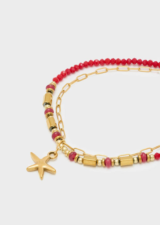 Cavigliera Nalì Perline+Stella Acc.Inos EMCV0003 Rosso