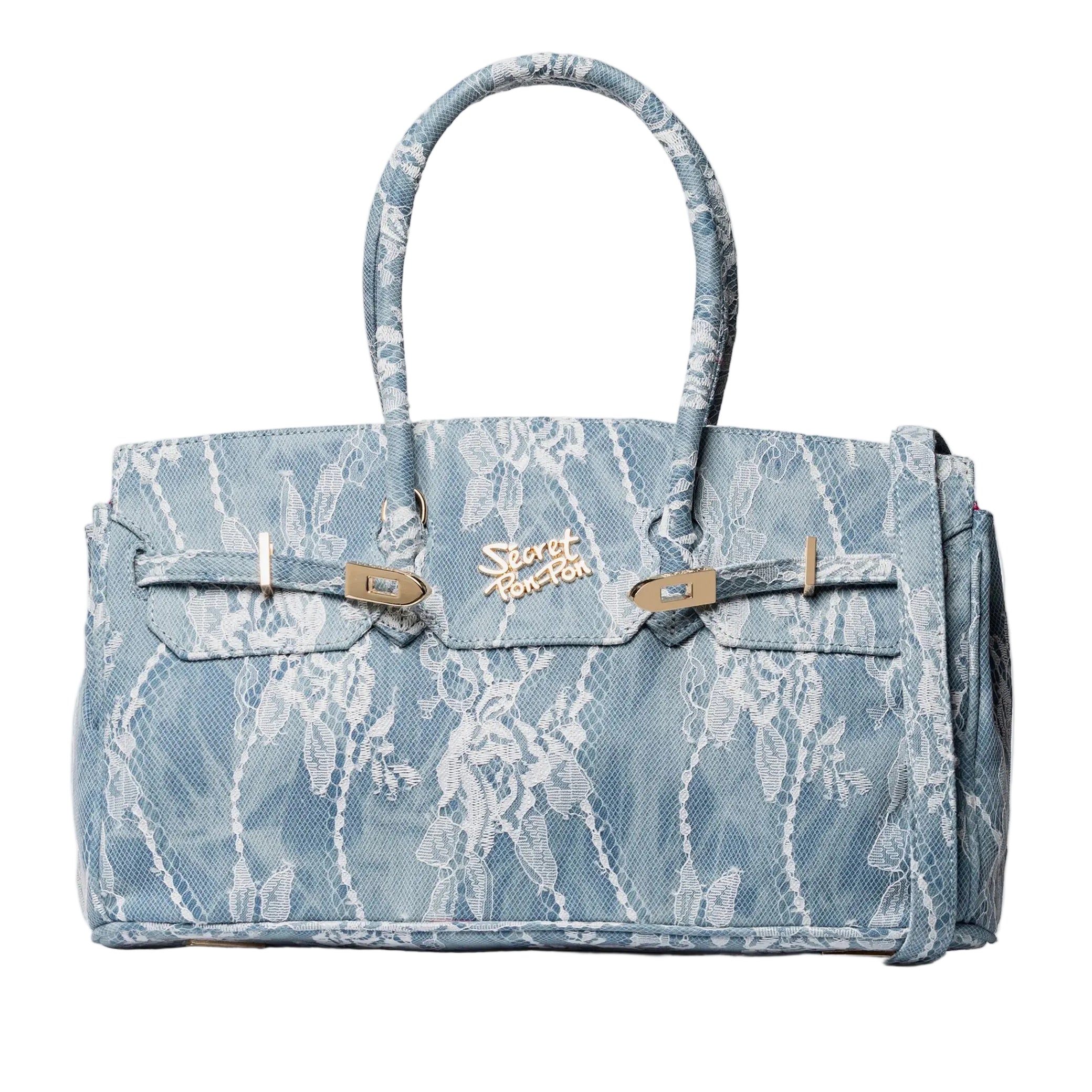 Borsa a spalla Sécret Pon-Pon Grace M Lace Denim Donna – tracolla regolabile, chiusura zip, H.24,5xL.40xP.15 cm