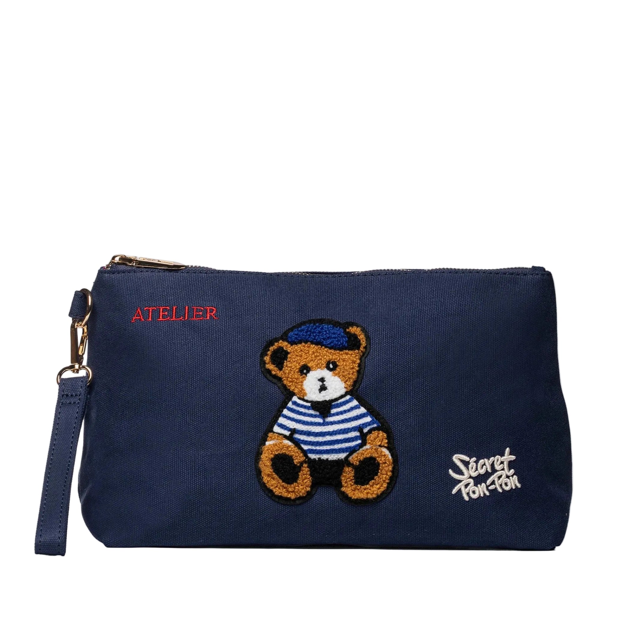 Pouch Sécret Pon-Pon Saint Tropez Pouch Blu Navy Donna – chiusura zip, gancio polso, H.19xL.30xP.12 cm