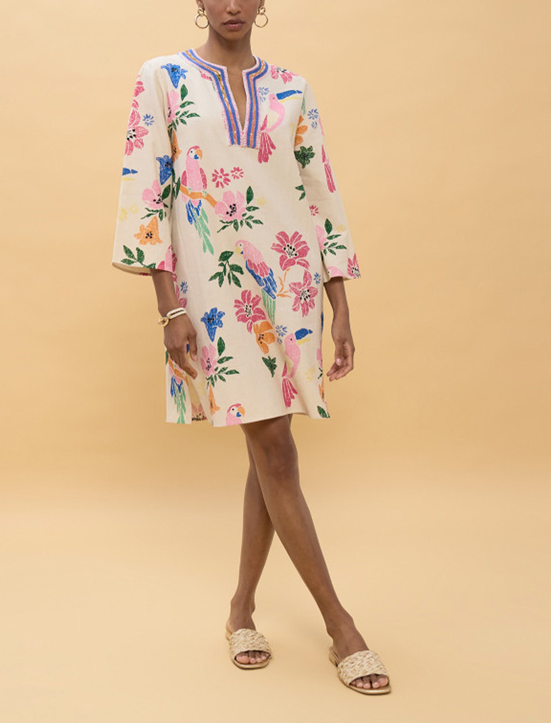 Abito corto con perline Lola Casademunt LS2616036 Ecru-Multicolor