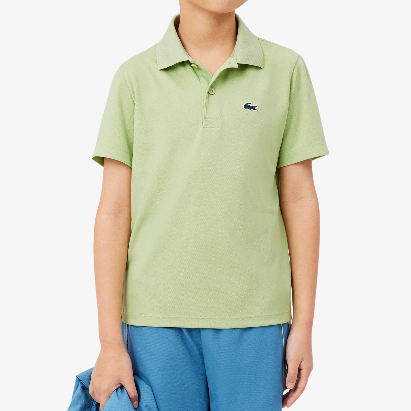 Polo Lacoste DJ0824 verde unisex bambino - tecnologia Ultra Dry, poliestere elasticizzato, taglie 8A-16A