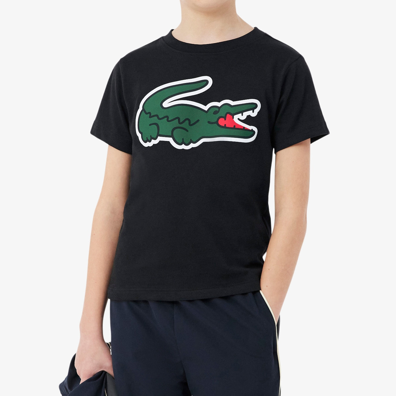 T-shirt Lacoste TJ0803 nero unisex bambino - coccodrillo XXL stampato, tecnologia Ultra Dry, taglie 8A-16A