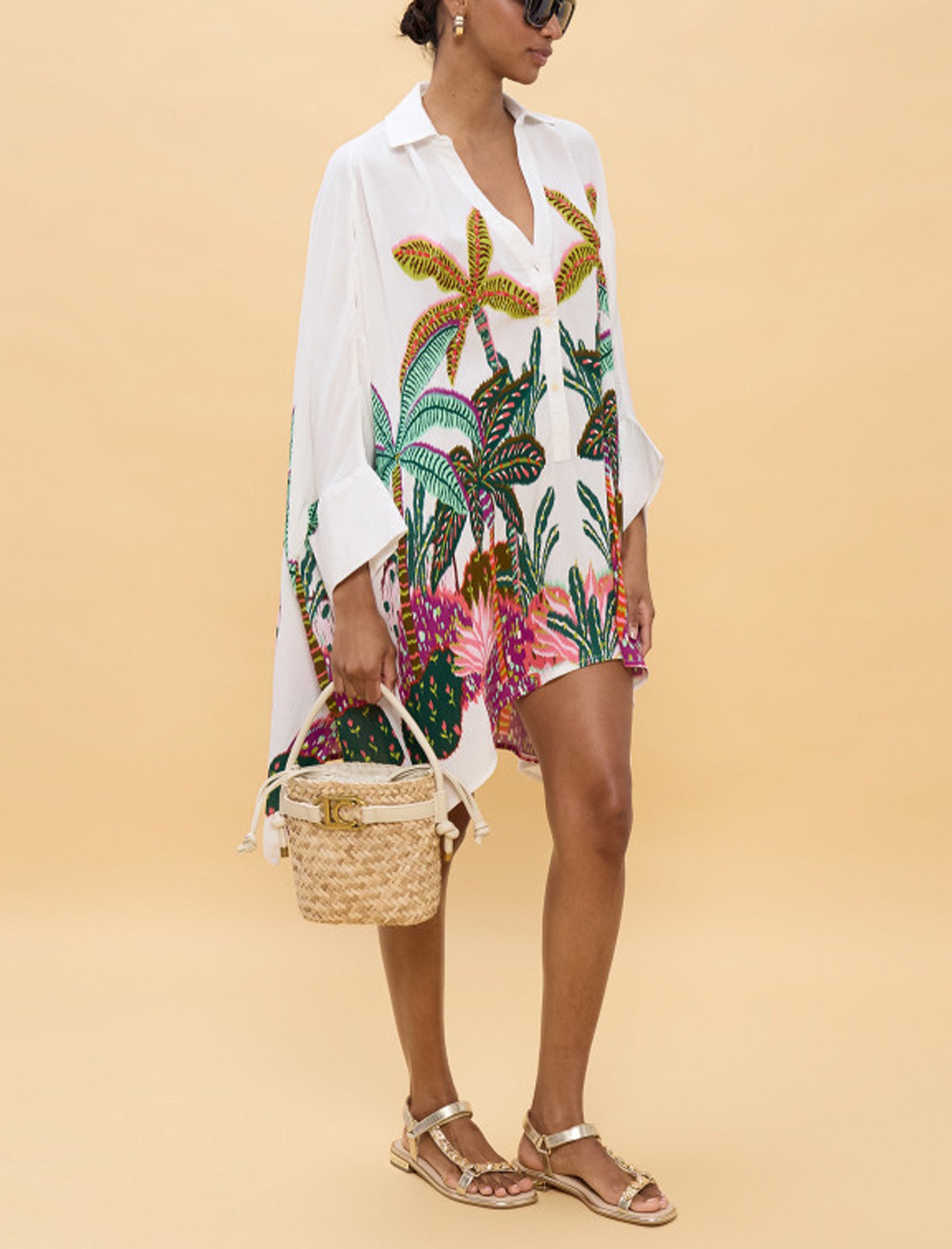Camicia oversize con stampa palme Lola Casademunt LS2615014 Ecru-Multicolor