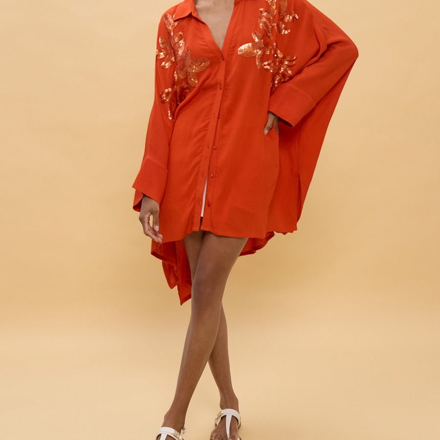 Camicia oversize con paillettes Lola Casademunt LS2615008 Arancione Donna