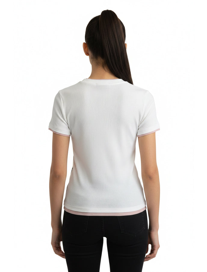 T-Shirt costine Le Streghe P26DL421 Bianco/Rosa