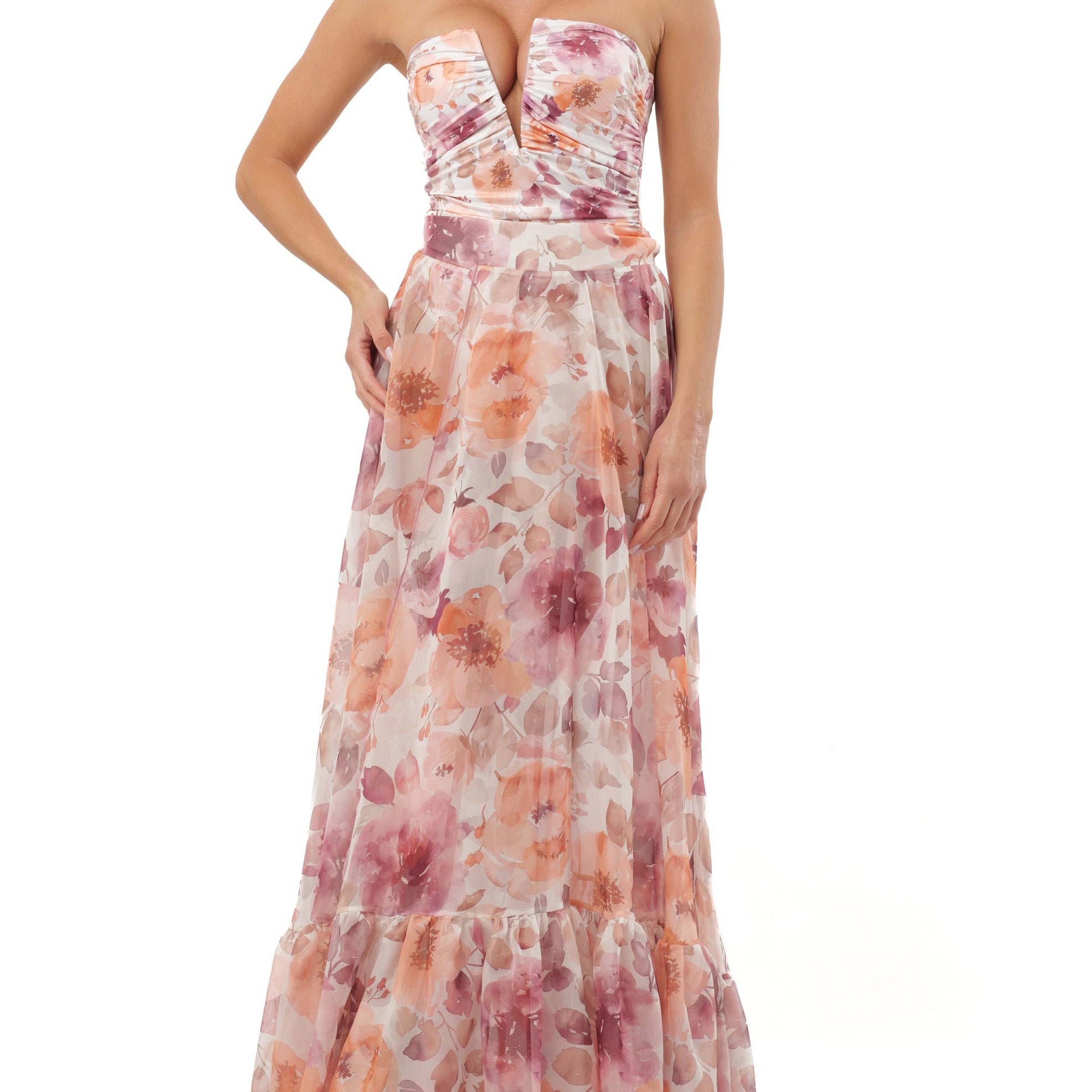 Gonna in chiffon Adorè Annie Pink Flowers Donna