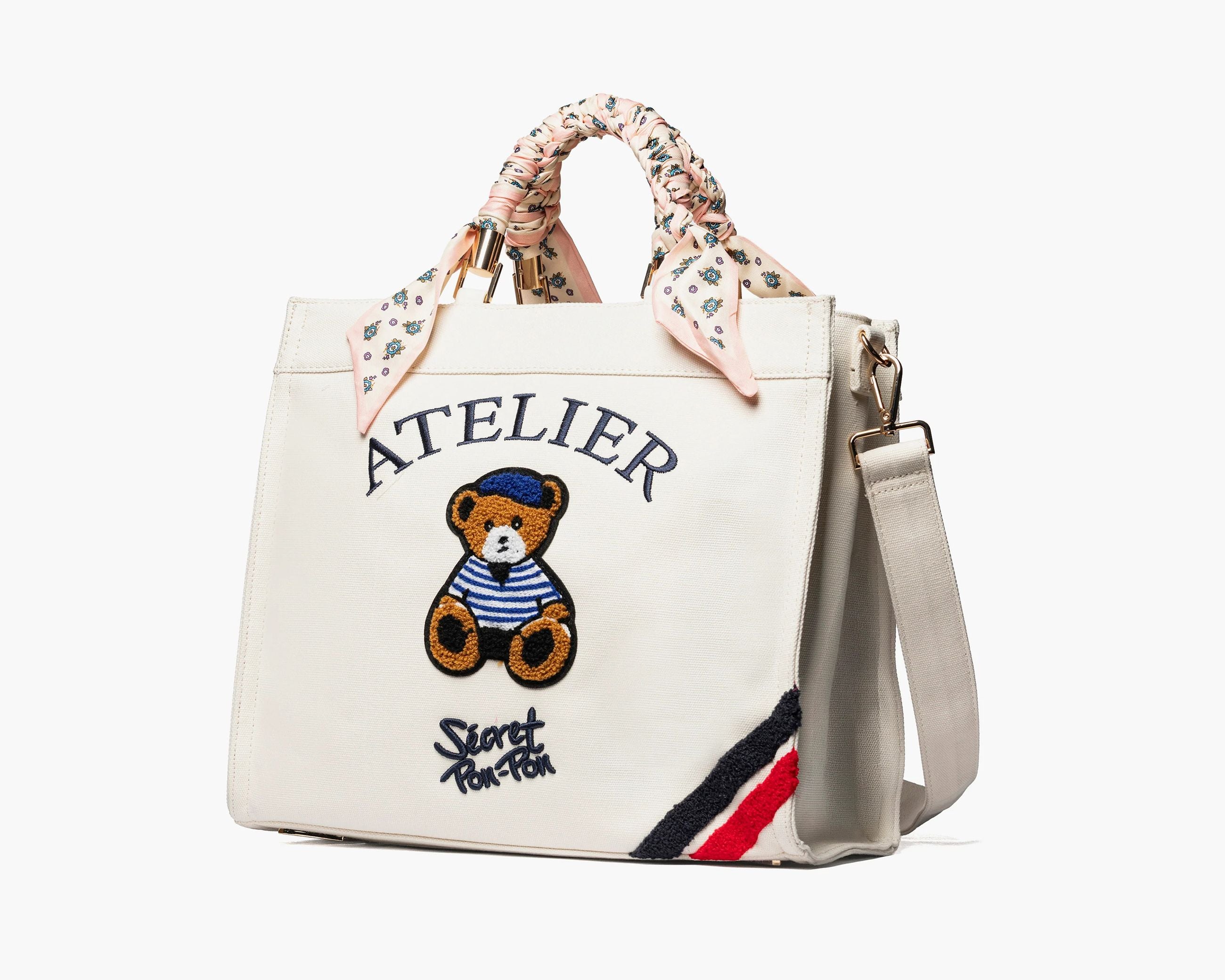 Borsa a mano Sécret Pon-Pon Saint Tropez Bag M Ecru Donna – tracolla regolabile, chiusura zip, H.31xL.35xP.14 cm