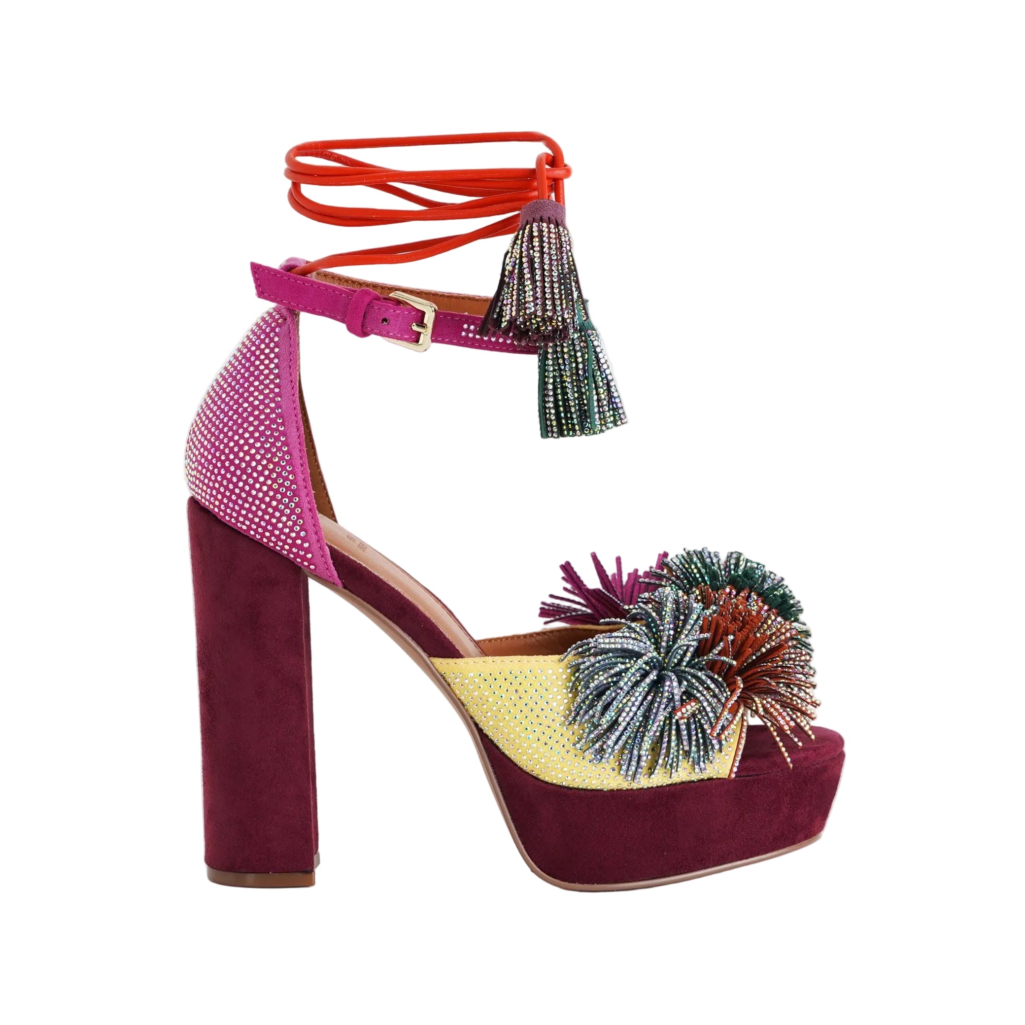 EXÈ Sandalo alto Ophelia-925 camoscio strass fuxia multi donna - art. OPHELIA-925