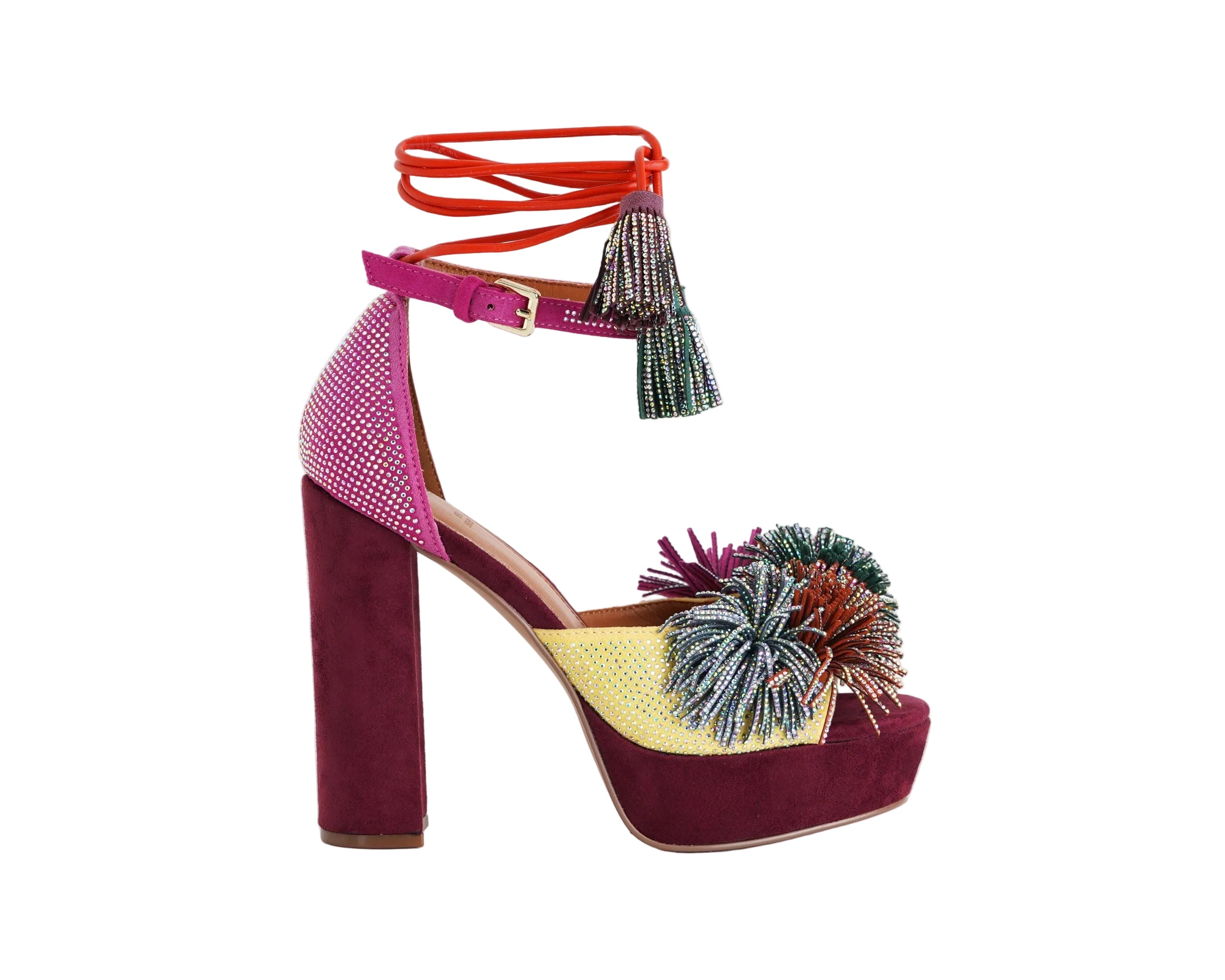 EXÈ Sandalo alto Ophelia-925 camoscio strass fuxia multi donna - art. OPHELIA-925