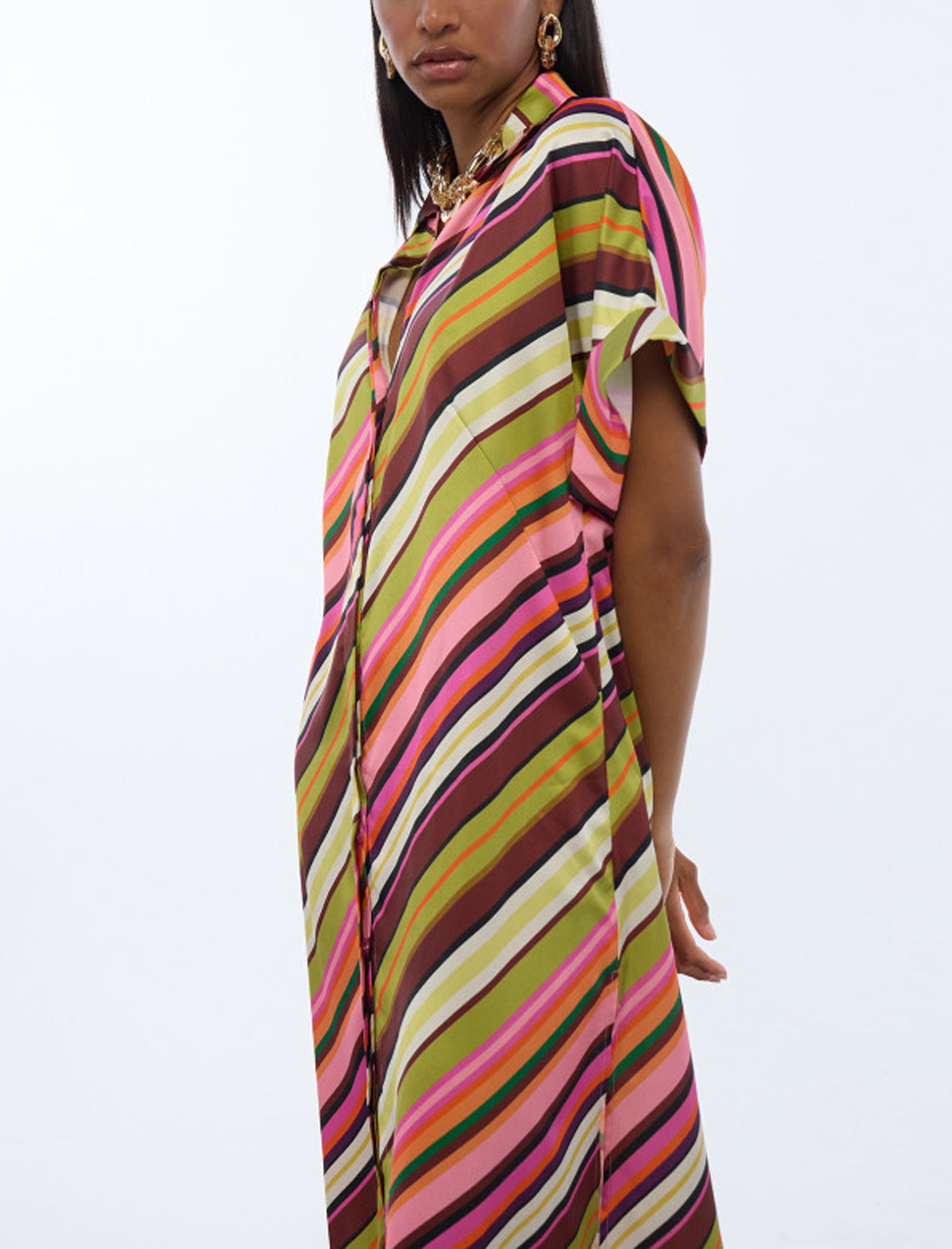 Abito camicia satinato a righe Lola Casademunt LS2616093 Ecru-Multicolor