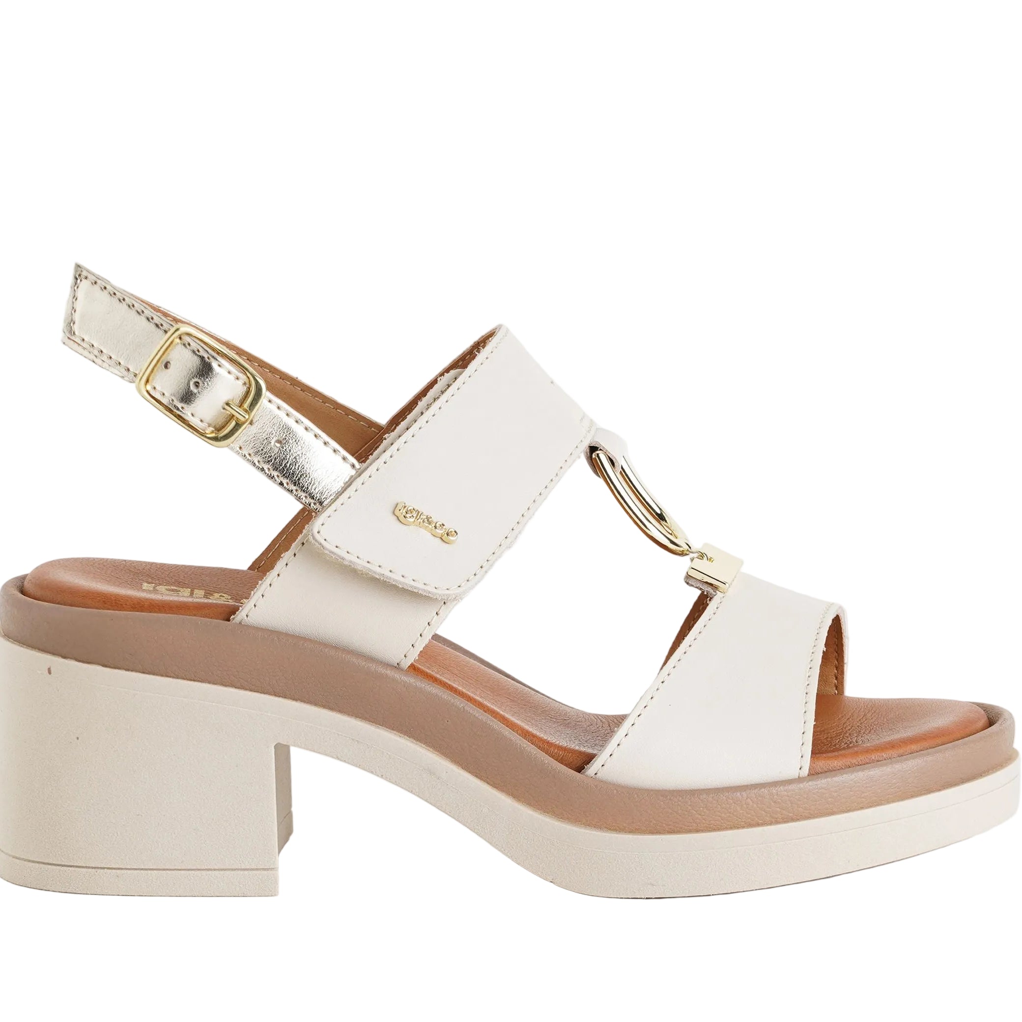 Sandali con tacco IGI&CO 1193422 burro platino da donna, tomaia in pelle e similpelle, tacco 65 mm