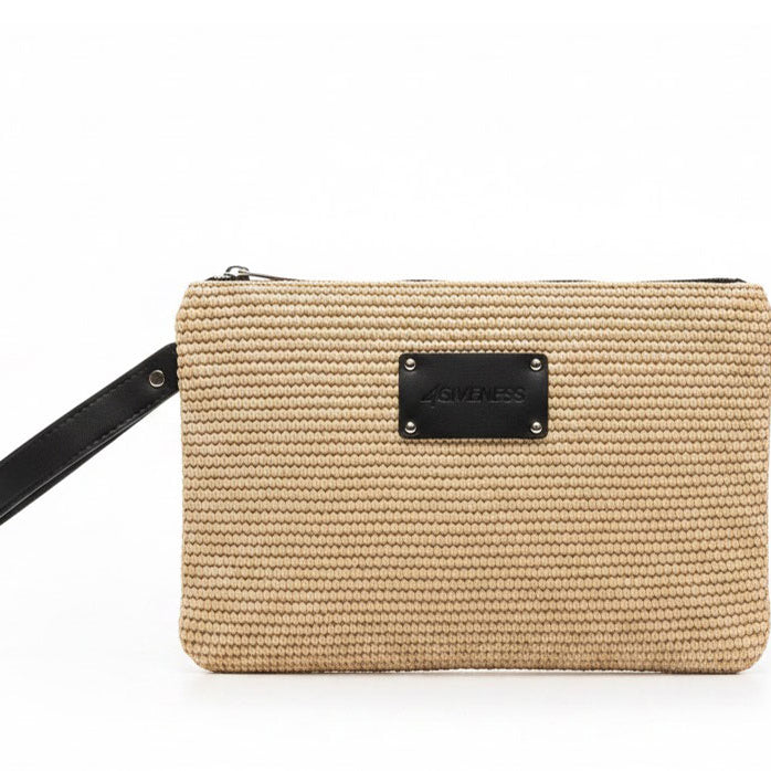 4GIVENESS Pochette 126WACPO5959 Cammello in rafia animalier con manico in pelle