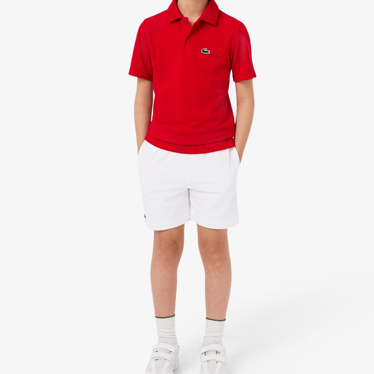Shorts Lacoste GJ0829 bianco unisex bambino - taffetà a rombi, vita elasticizzata, tasche laterali, taglie 8A-16A