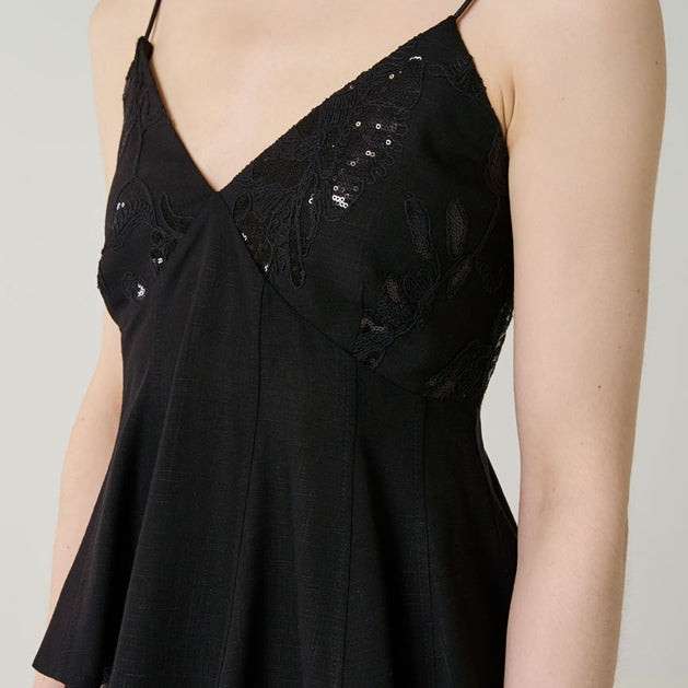 Dettaglio paillettes top donna Access Fashion 63-2160-155 nero – texture brillante ravvicinata