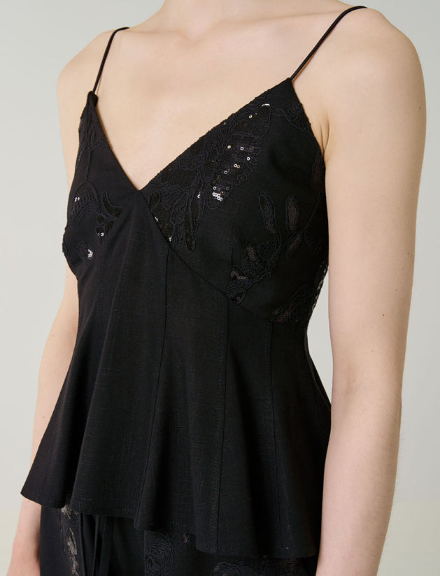 Dettaglio paillettes top donna Access Fashion 63-2160-155 nero – texture brillante ravvicinata
