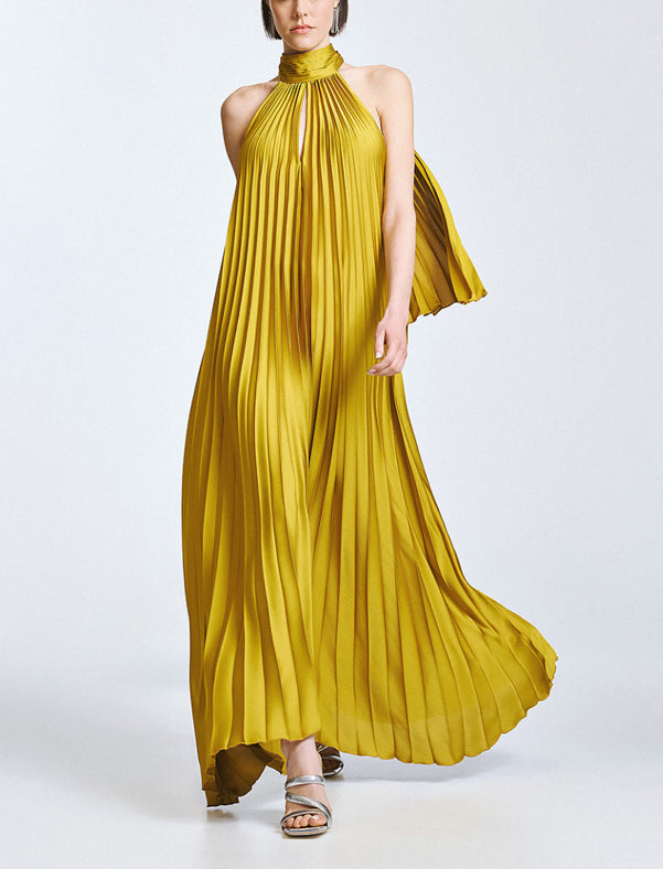 Abito plissettato donna Access Fashion 63-3316-357 giallo citro – tessuto plissettato in movimento, effetto dinamico