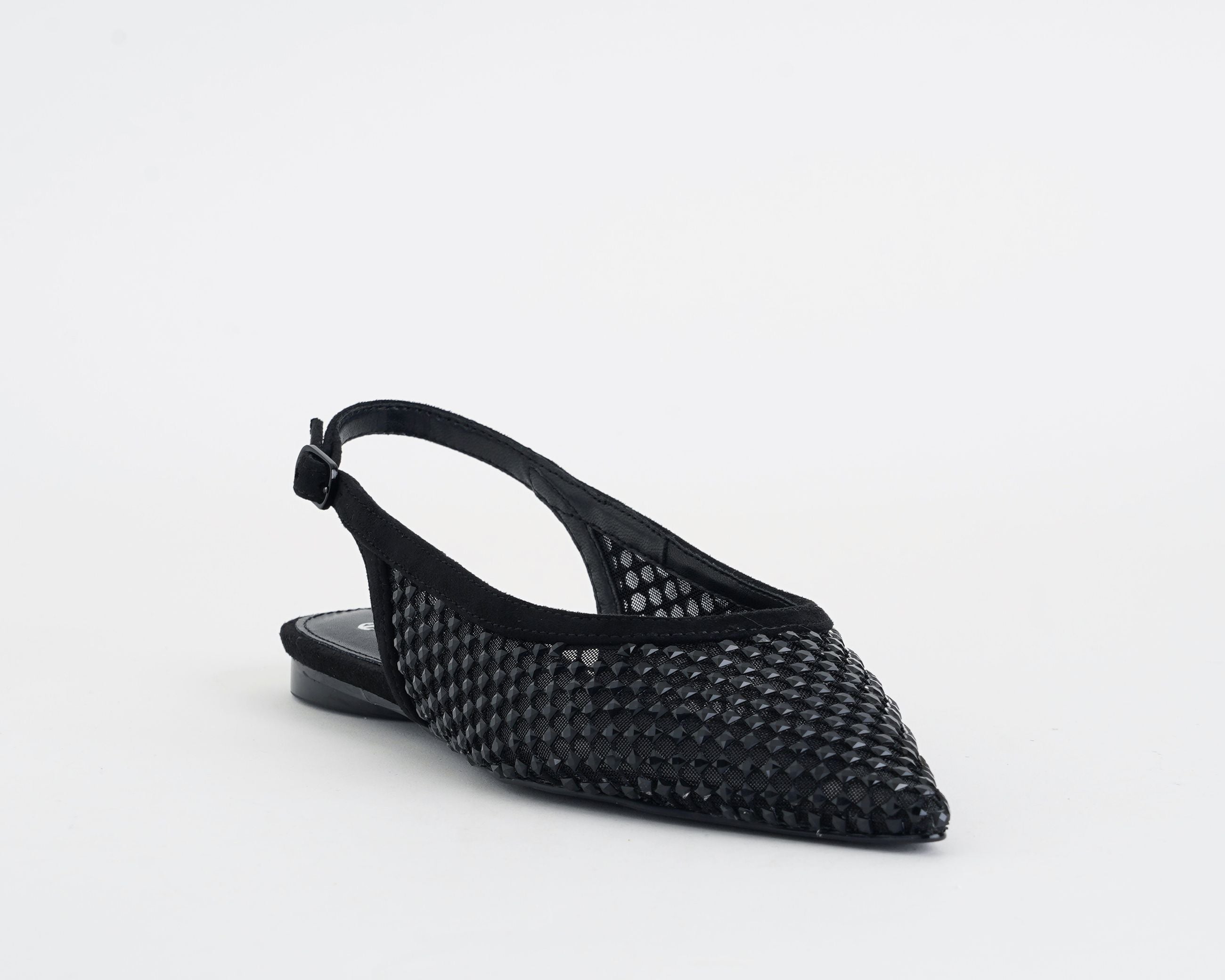 Ballerine donna EXE Miami-222 Black mesh con strass e cinturino