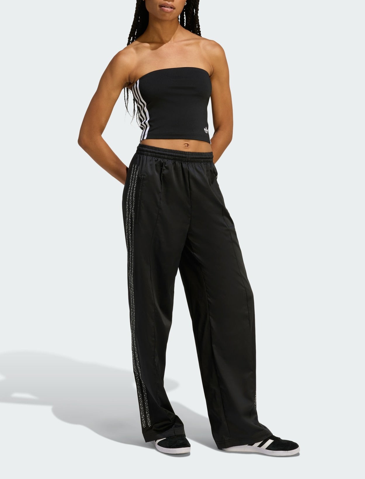Pantaloni ampi Adidas Pearl Firebird KC7863 neri donna vista completa