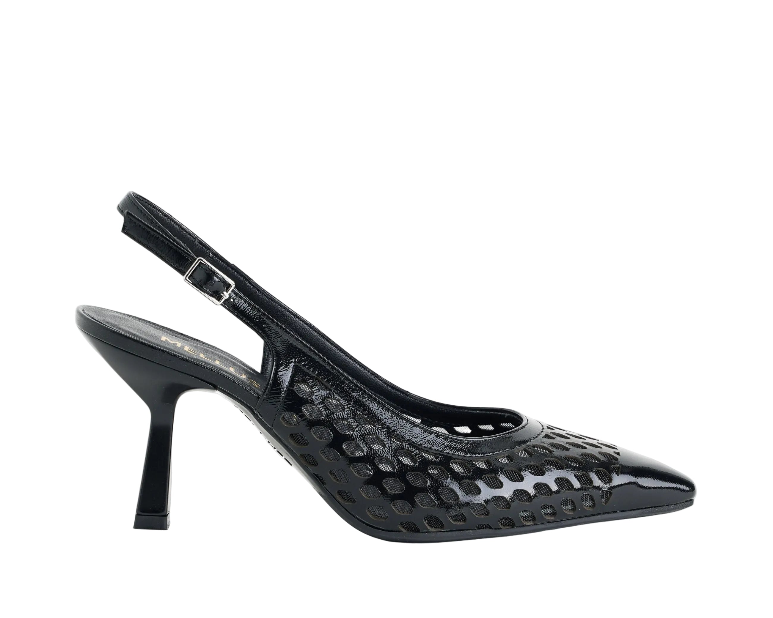 Decolletè Melluso E1857 pelle nera cinturino regolabile tacco 80mm donna vista frontale