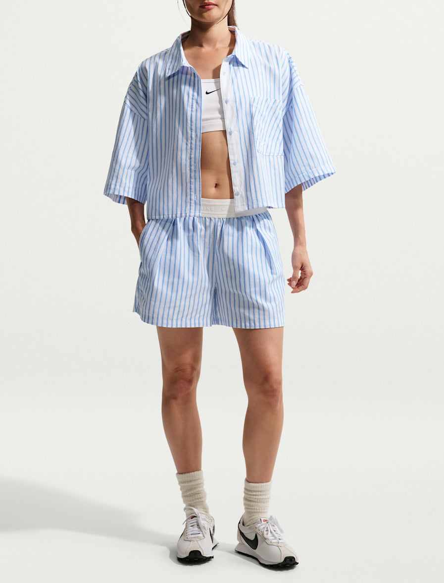 Nike Camicia Oversize Sportswear Chill Poplin II4228-435 Lt Photo Blue donna