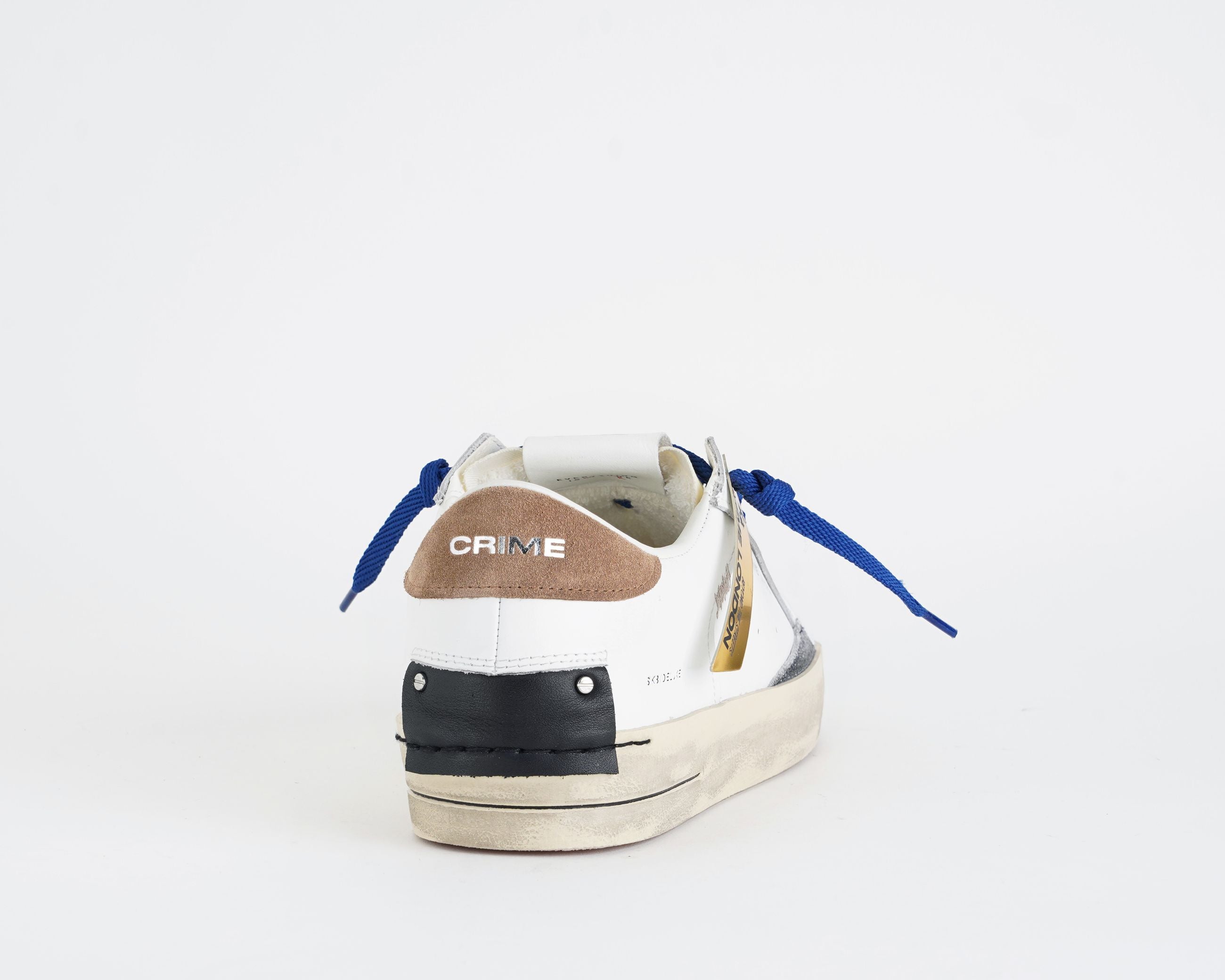 Crime London SK8 Deluxe Brown Sugar sneakers uomo bianco marrone nero, tomaia in pelle e suede, effetto vintage, Made in Italy