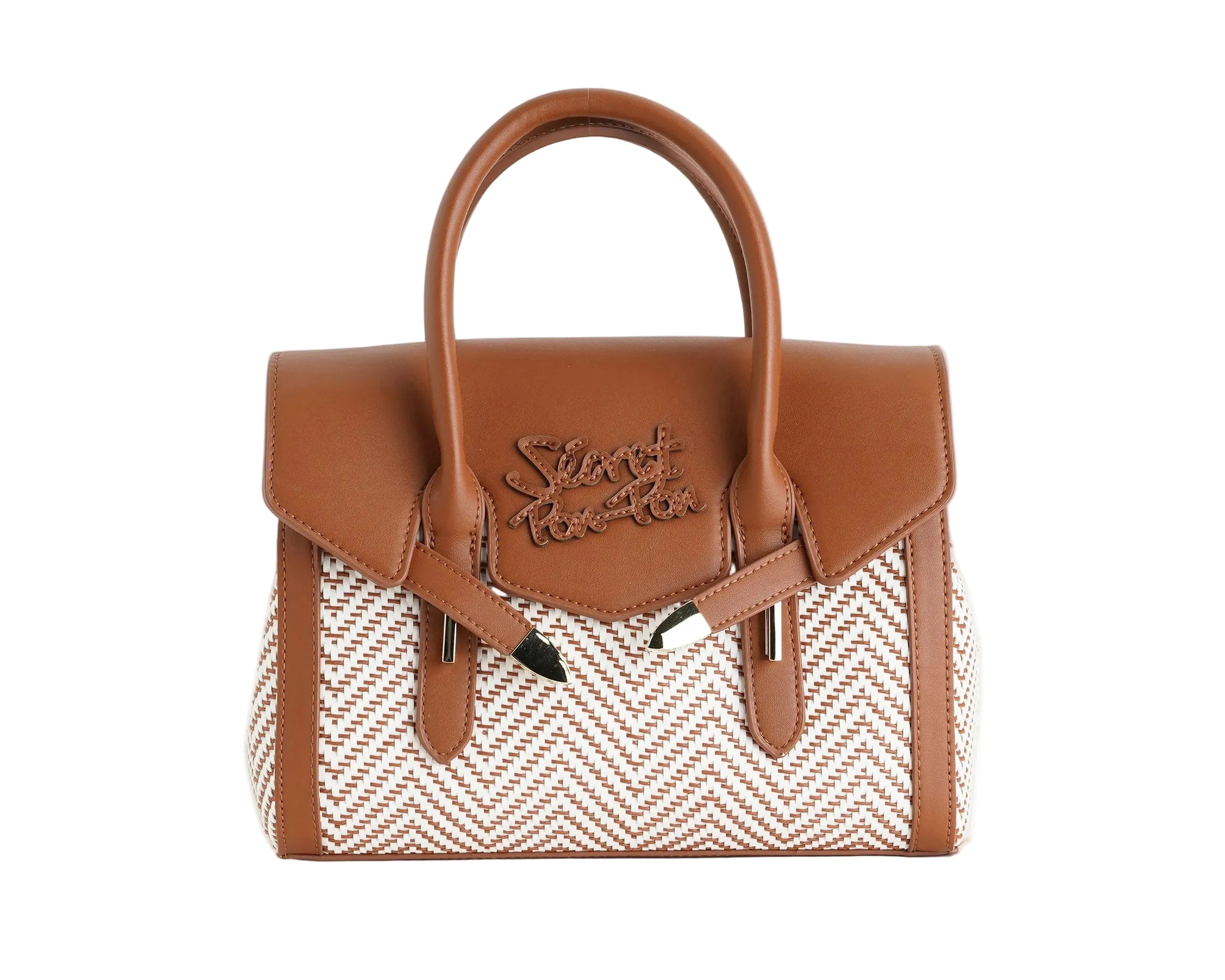 Borsa a mano Sécret Pon-Pon Yalis Straw Small Tan Donna – tracolla regolabile, chiusura clip, 3 scomparti, H.19,5xL.26xP.11 cm