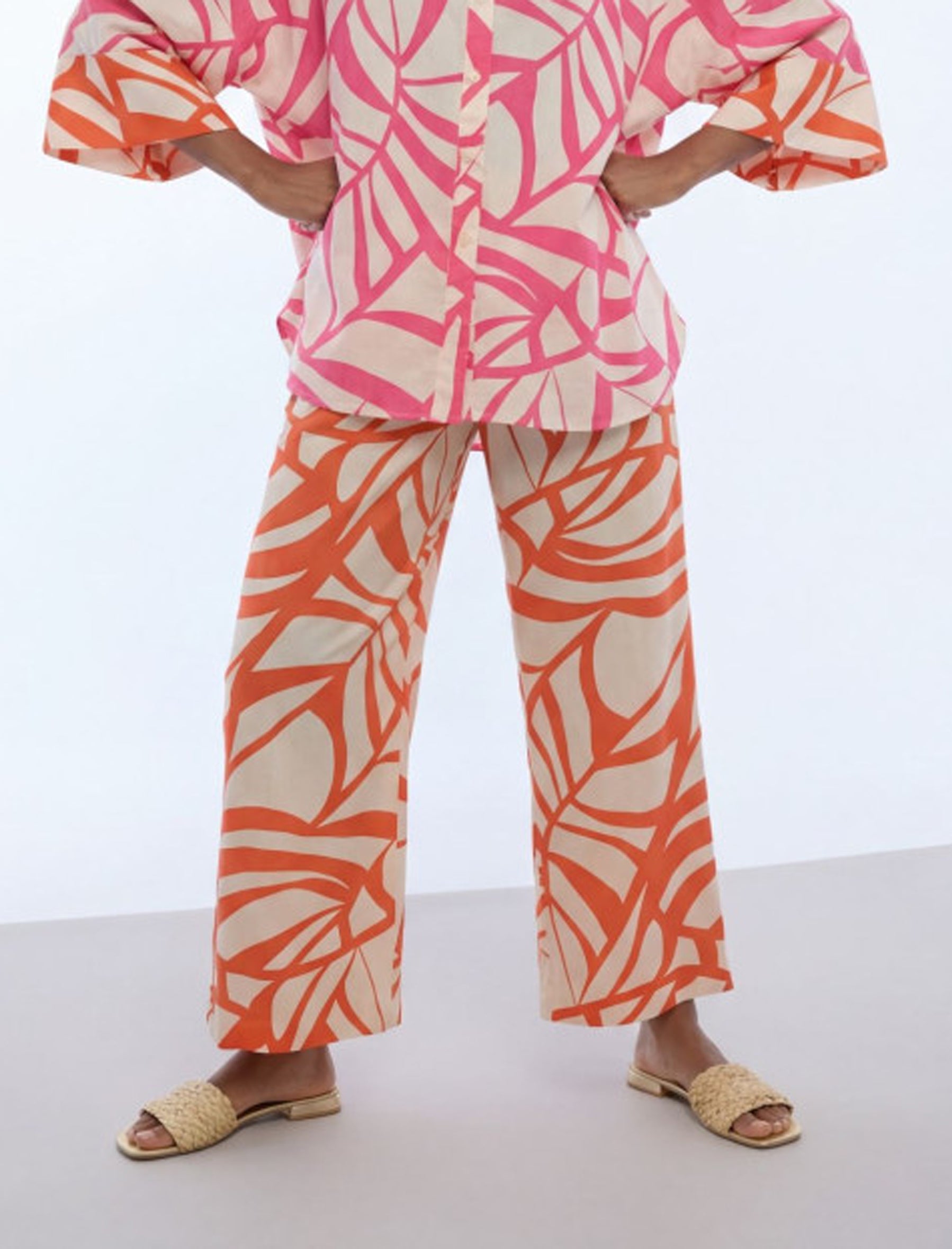 Culottes stampa foglie Lola Casademunt LS2614040 Crudo-Naranja