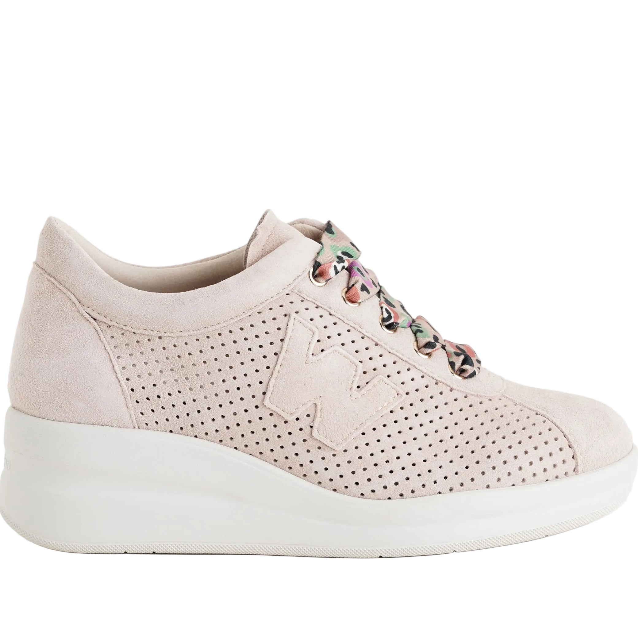 Sneakers con zeppa Melluso R20245Q Kiss camoscio lacci suola gomma 50mm donna vista frontale