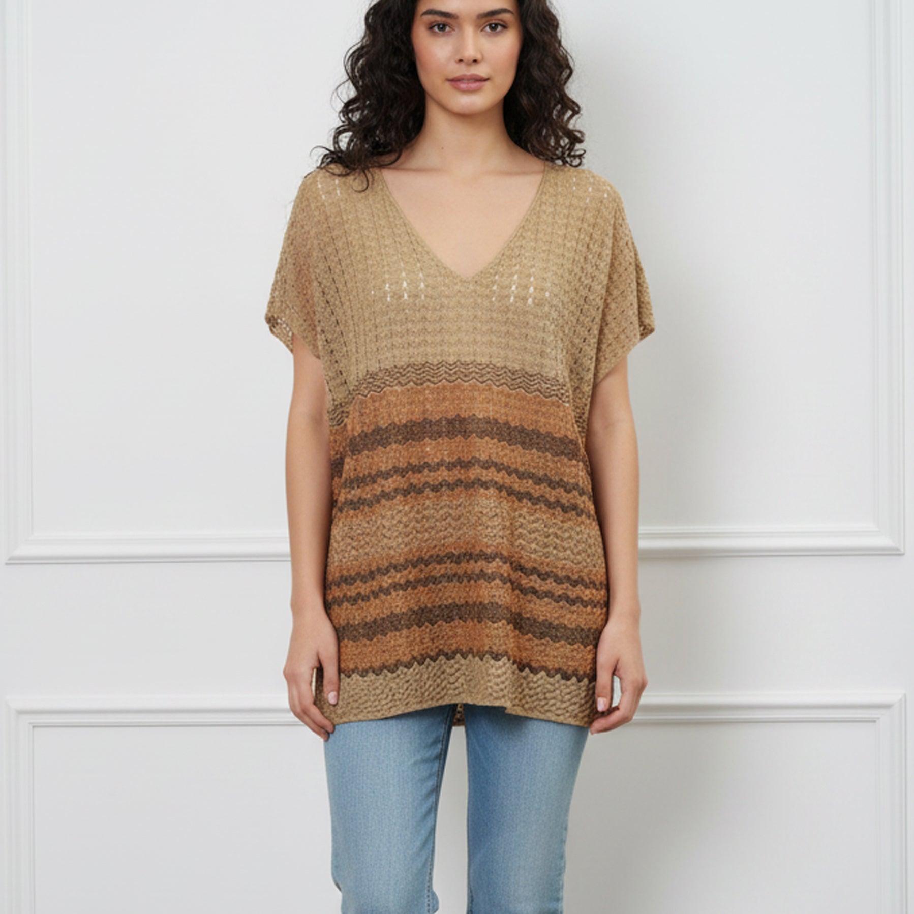 Blusa a zig-zag Aggel SS61143K Tan Gold